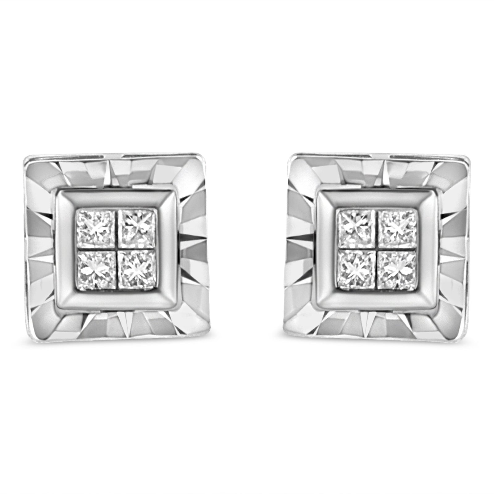 .925 Sterling Silver 1/6 Cttw Invisible Set Princess-Cut Diamond Quad Composite Stud Earrings (H-I Color, I1-I2 Clarity) - LinkagejewelrydesignLinkagejewelrydesign