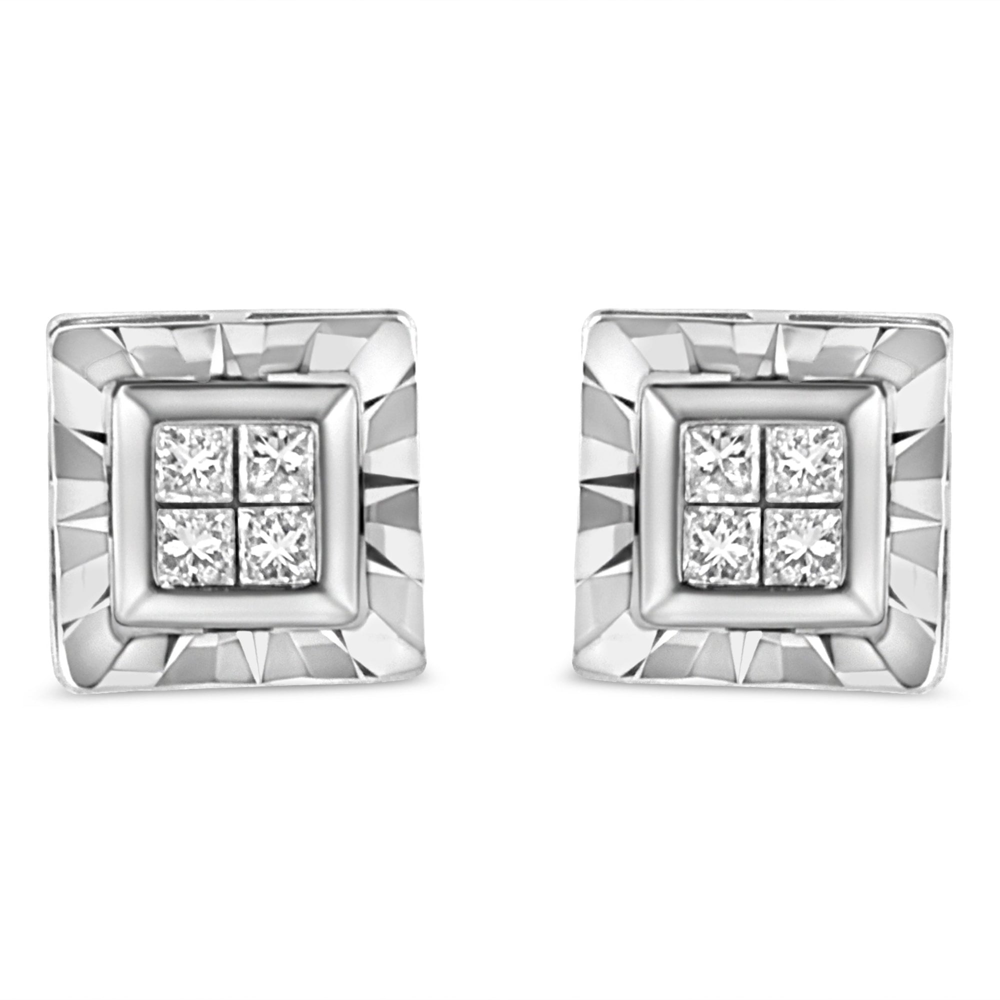 .925 Sterling Silver 1/6 Cttw Invisible Set Princess-Cut Diamond Quad Composite Stud Earrings (H-I Color, I1-I2 Clarity) - LinkagejewelrydesignLinkagejewelrydesign