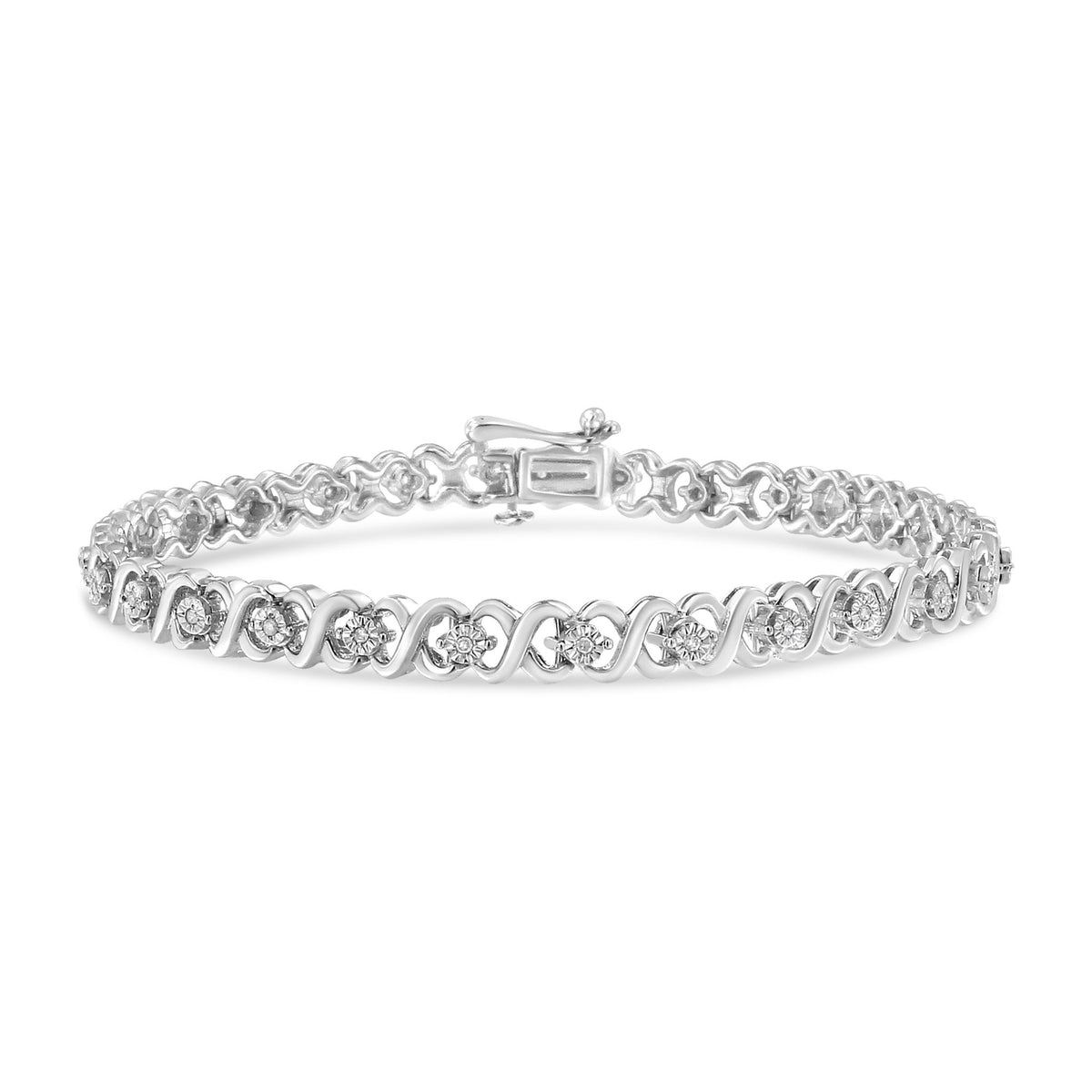 .925 Sterling Silver 1/6 Cttw Miracle Set Diamond Infinity Link and Station Tennis Bracelet (I-J Color, I3 Clarity) - 7.25 &quot; Inches - LinkagejewelrydesignLinkagejewelrydesign