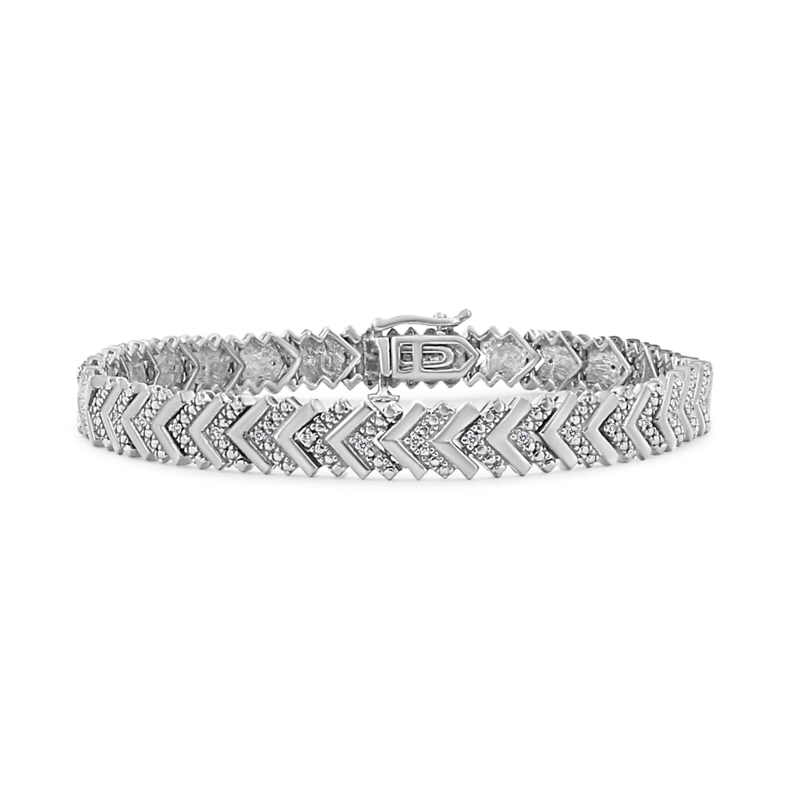 .925 Sterling Silver 1/6 Cttw Round-Cut Diamond Chevron Wave 7.25" Link Bracelet (I-J Color, I3 Clarity) - LinkagejewelrydesignLinkagejewelrydesign