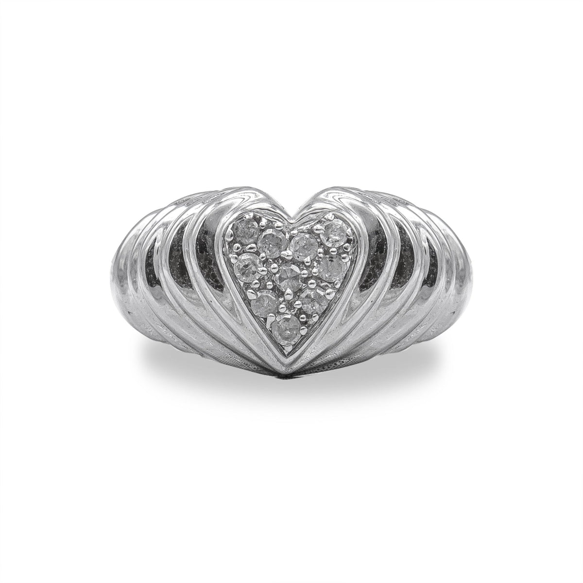 .925 Sterling Silver 1/6 Cttw Round Diamond &quot;Heartbeat&quot; Heart Band Ring (I-J Color, I3 Clarity) - Size 7 - LinkagejewelrydesignLinkagejewelrydesign