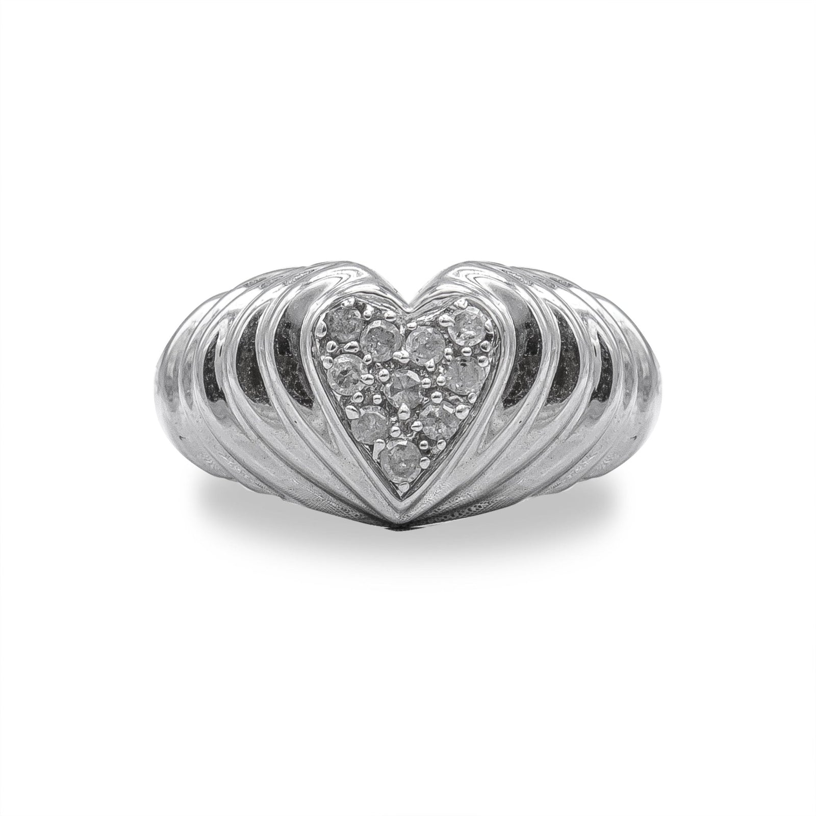 .925 Sterling Silver 1/6 Cttw Round Diamond "Heartbeat" Heart Band Ring (I-J Color, I3 Clarity) - Size 7 - LinkagejewelrydesignLinkagejewelrydesign