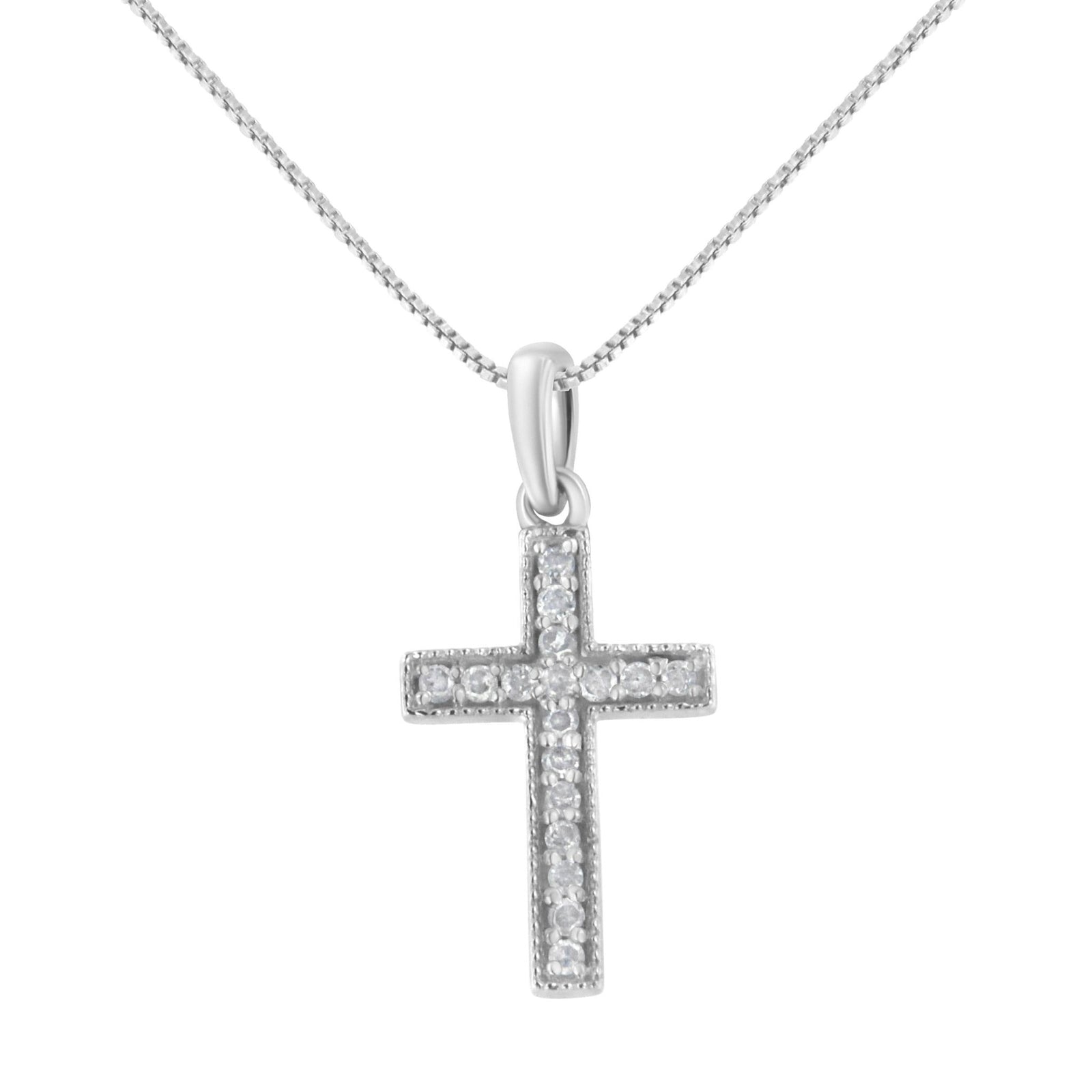 .925 Sterling Silver 1/7 cttw Diamond Cross 18" Pendant Necklace (I-J Color, I3 Clarity) - LinkagejewelrydesignLinkagejewelrydesign