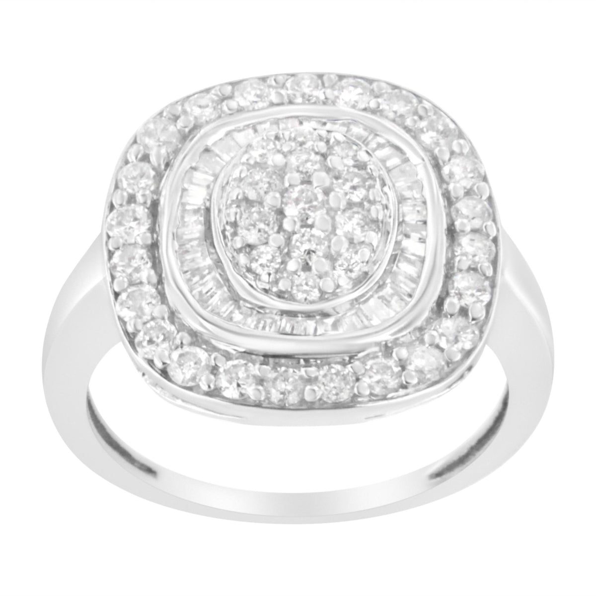 .925 Sterling Silver 1cttw Round and Baguette-Cut Diamond Square Cocktail Ring (I2-I3 Clarity, H-I Color) - Size 7 - LinkagejewelrydesignLinkagejewelrydesign