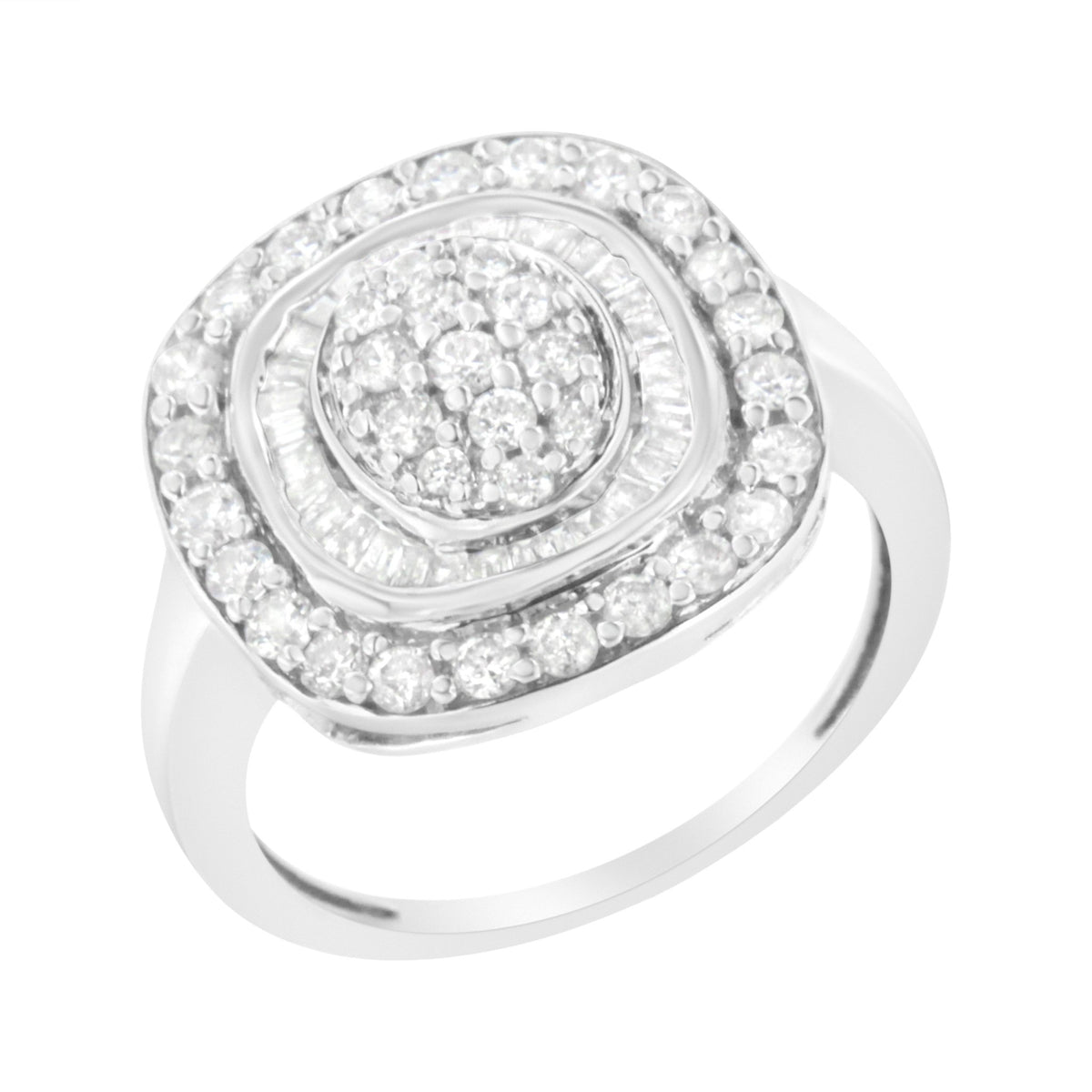 .925 Sterling Silver 1cttw Round and Baguette-Cut Diamond Square Cocktail Ring (I2-I3 Clarity, H-I Color) - Size 7 - LinkagejewelrydesignLinkagejewelrydesign