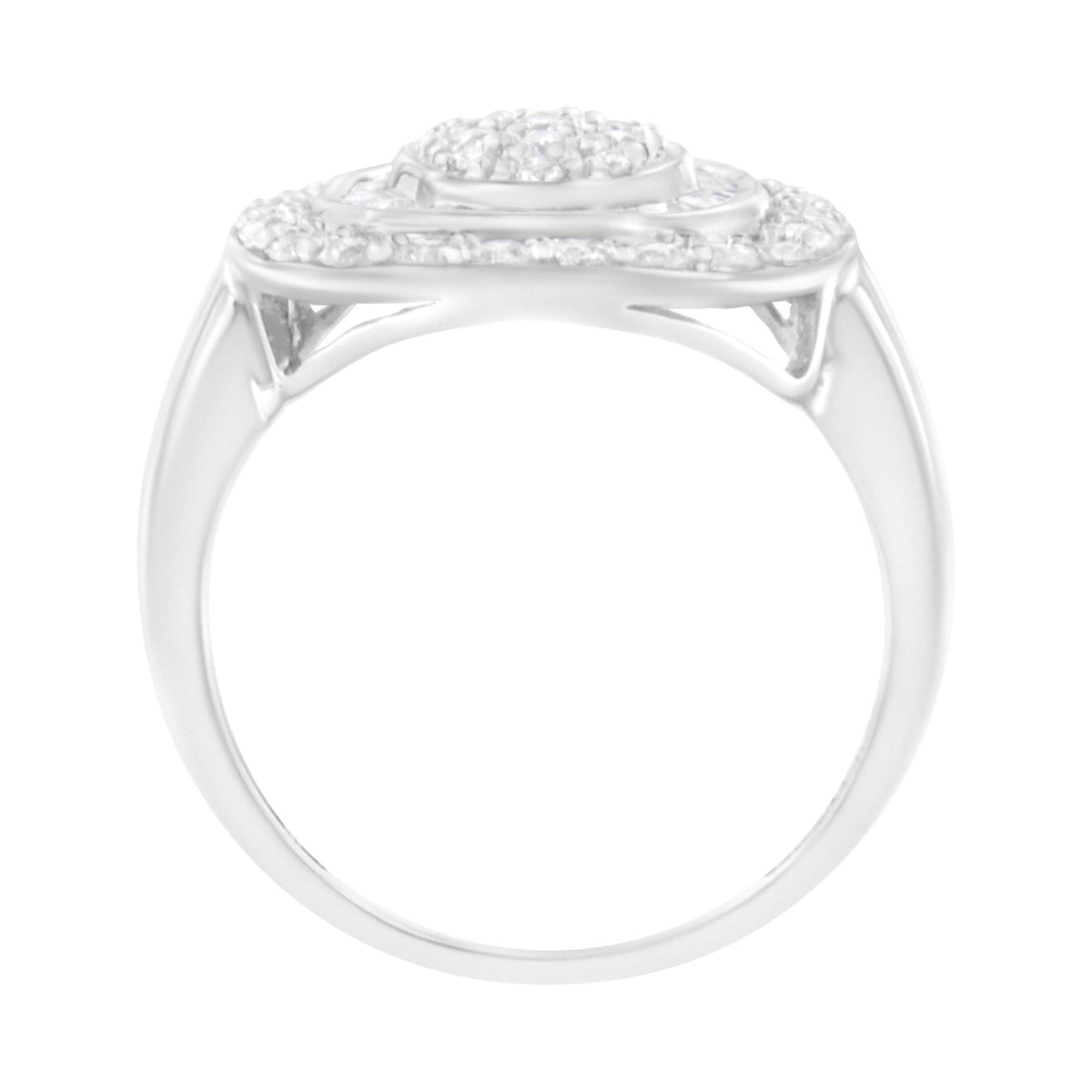 .925 Sterling Silver 1cttw Round and Baguette-Cut Diamond Square Cocktail Ring (I2-I3 Clarity, H-I Color) - Size 7 - LinkagejewelrydesignLinkagejewelrydesign