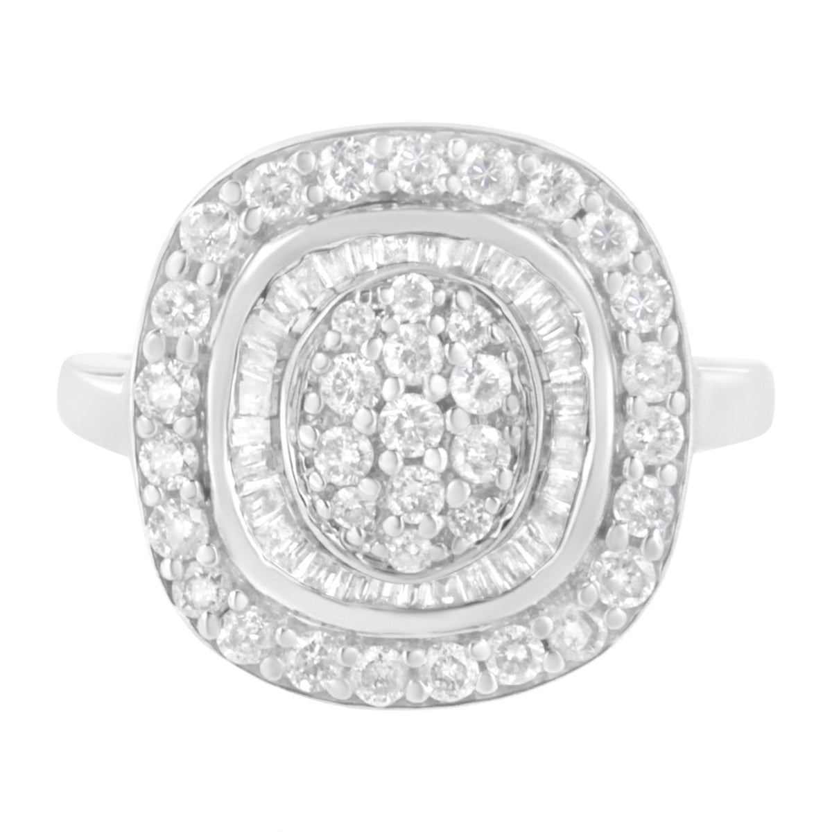 .925 Sterling Silver 1cttw Round and Baguette-Cut Diamond Square Cocktail Ring (I2-I3 Clarity, H-I Color) - Size 7 - LinkagejewelrydesignLinkagejewelrydesign