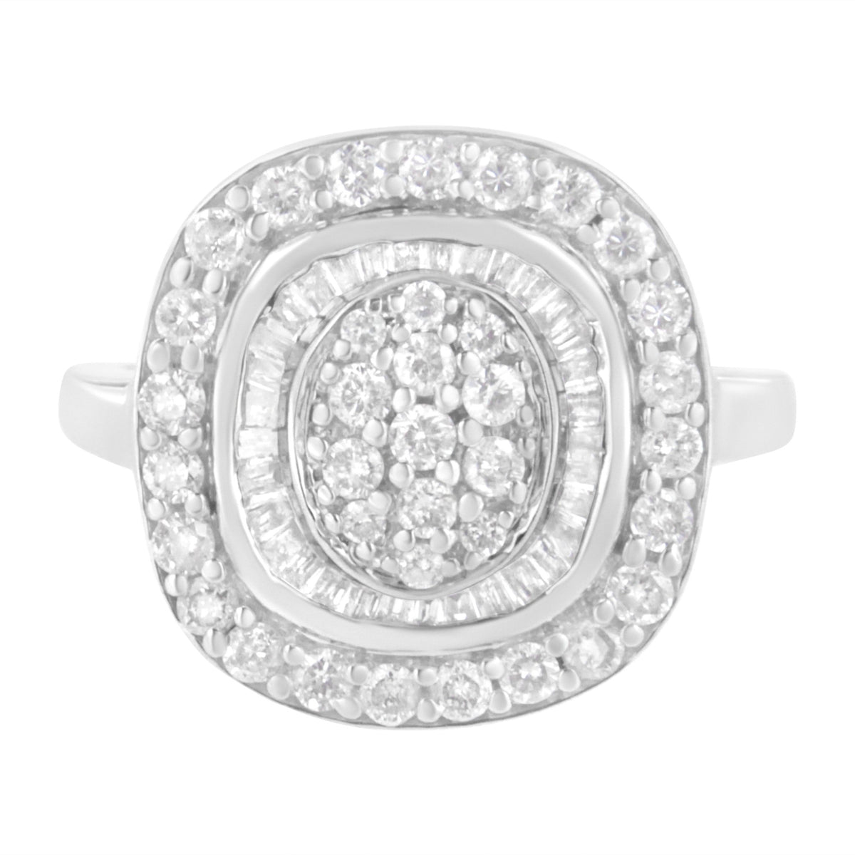 .925 Sterling Silver 1cttw Round and Baguette-Cut Diamond Square Cocktail Ring (I2-I3 Clarity, H-I Color) - Size 7 - LinkagejewelrydesignLinkagejewelrydesign