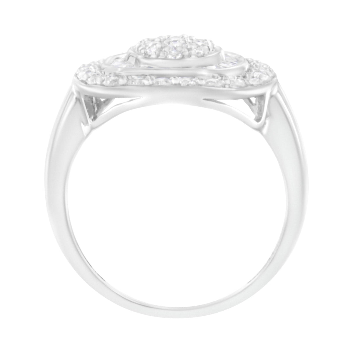 .925 Sterling Silver 1cttw Round and Baguette-Cut Diamond Square Cocktail Ring (I2-I3 Clarity, H-I Color) - Size 7 - LinkagejewelrydesignLinkagejewelrydesign