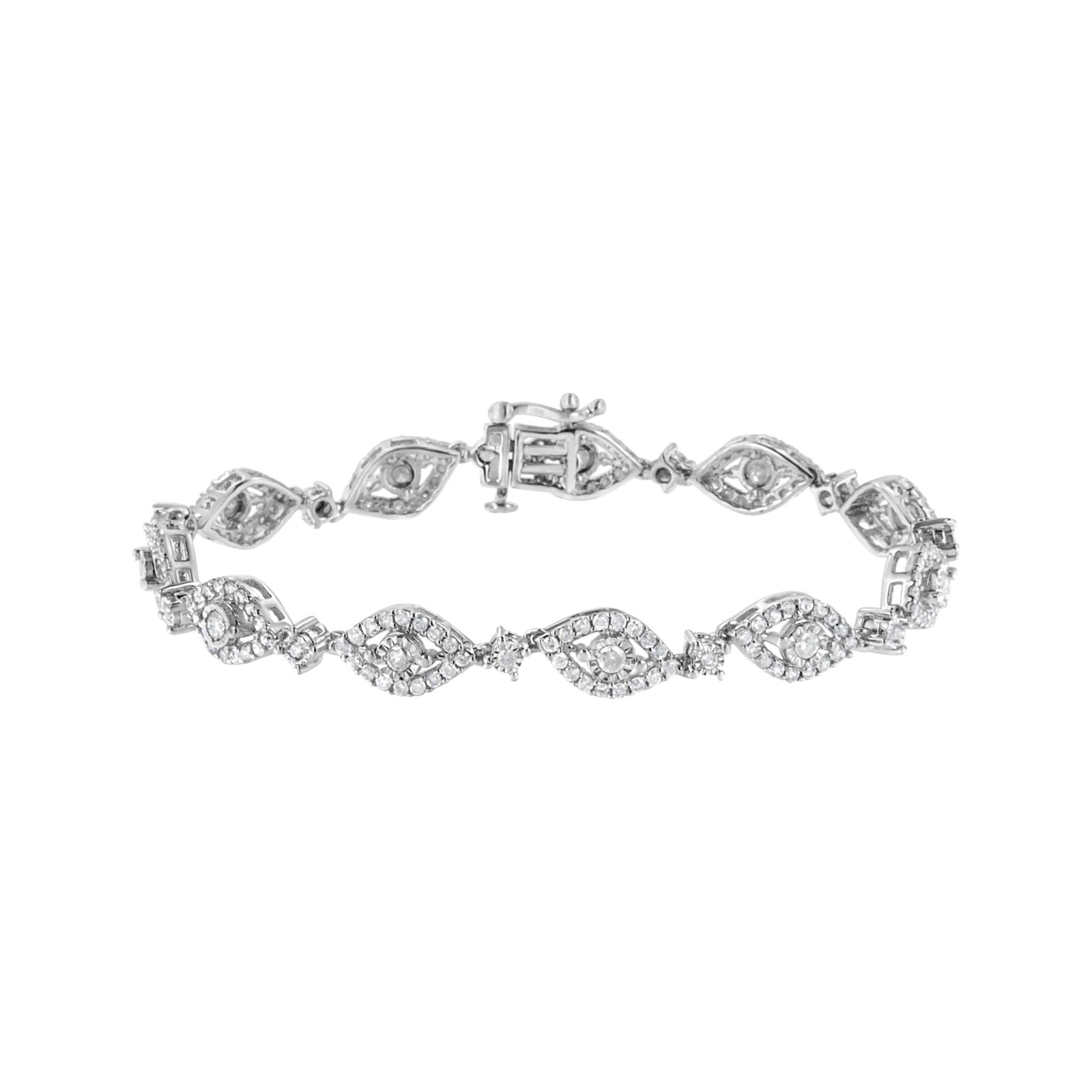 .925 Sterling Silver 2 1/2 Cttw Diamond Pear Shaped and Bezel Link Bracelet (I-J Color, I2-I3 Clarity) - 7.5 " - LinkagejewelrydesignLinkagejewelrydesign