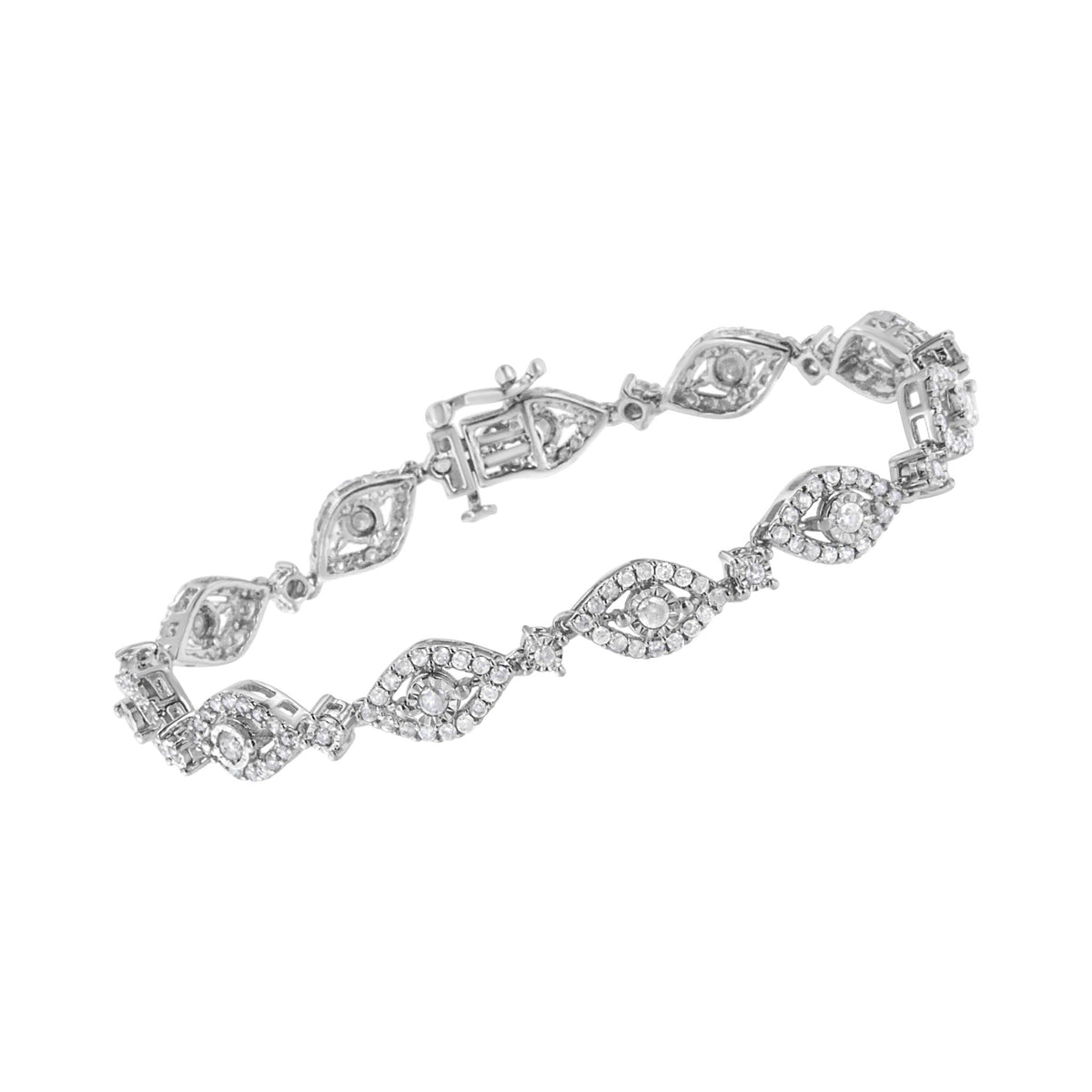 .925 Sterling Silver 2 1/2 Cttw Diamond Pear Shaped and Bezel Link Bracelet (I-J Color, I2-I3 Clarity) - 7.5 &quot; - LinkagejewelrydesignLinkagejewelrydesign