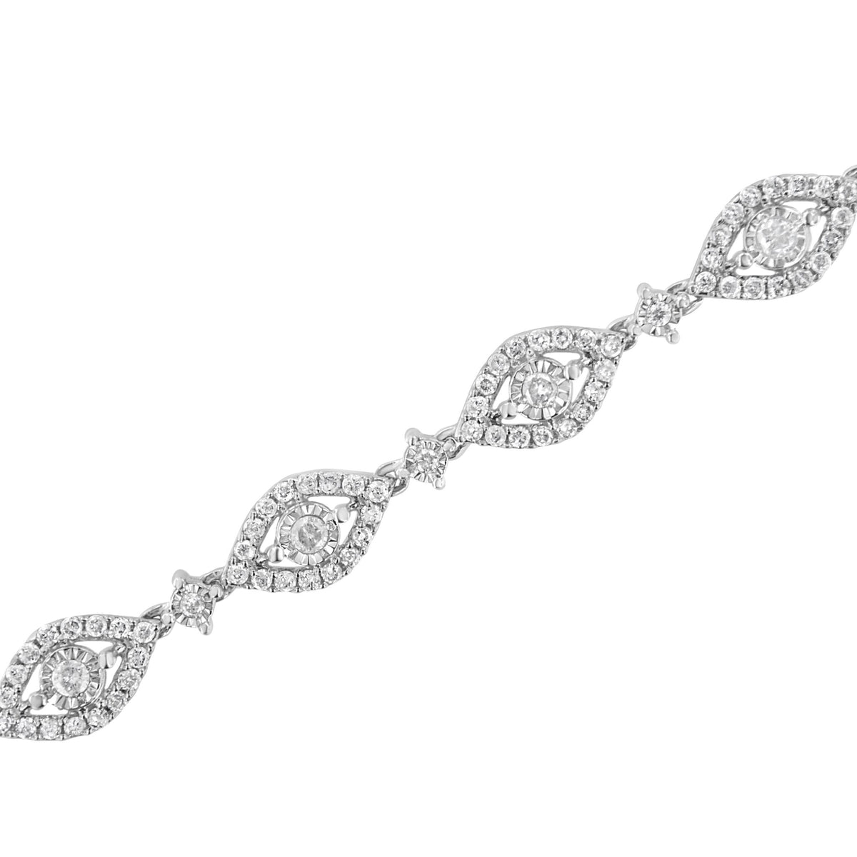 .925 Sterling Silver 2 1/2 Cttw Diamond Pear Shaped and Bezel Link Bracelet (I-J Color, I2-I3 Clarity) - 7.5 &quot; - LinkagejewelrydesignLinkagejewelrydesign
