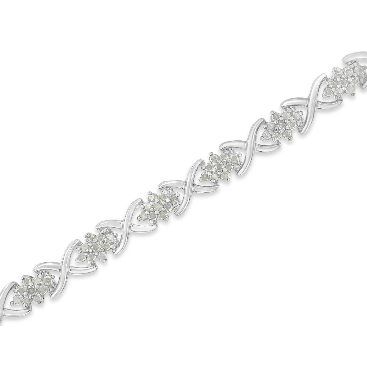 .925 Sterling Silver 2-1/4 Cttw Diamond 7” Cluster X Link Bracelet (I-J Color, I3 Clarity) - LinkagejewelrydesignLinkagejewelrydesign