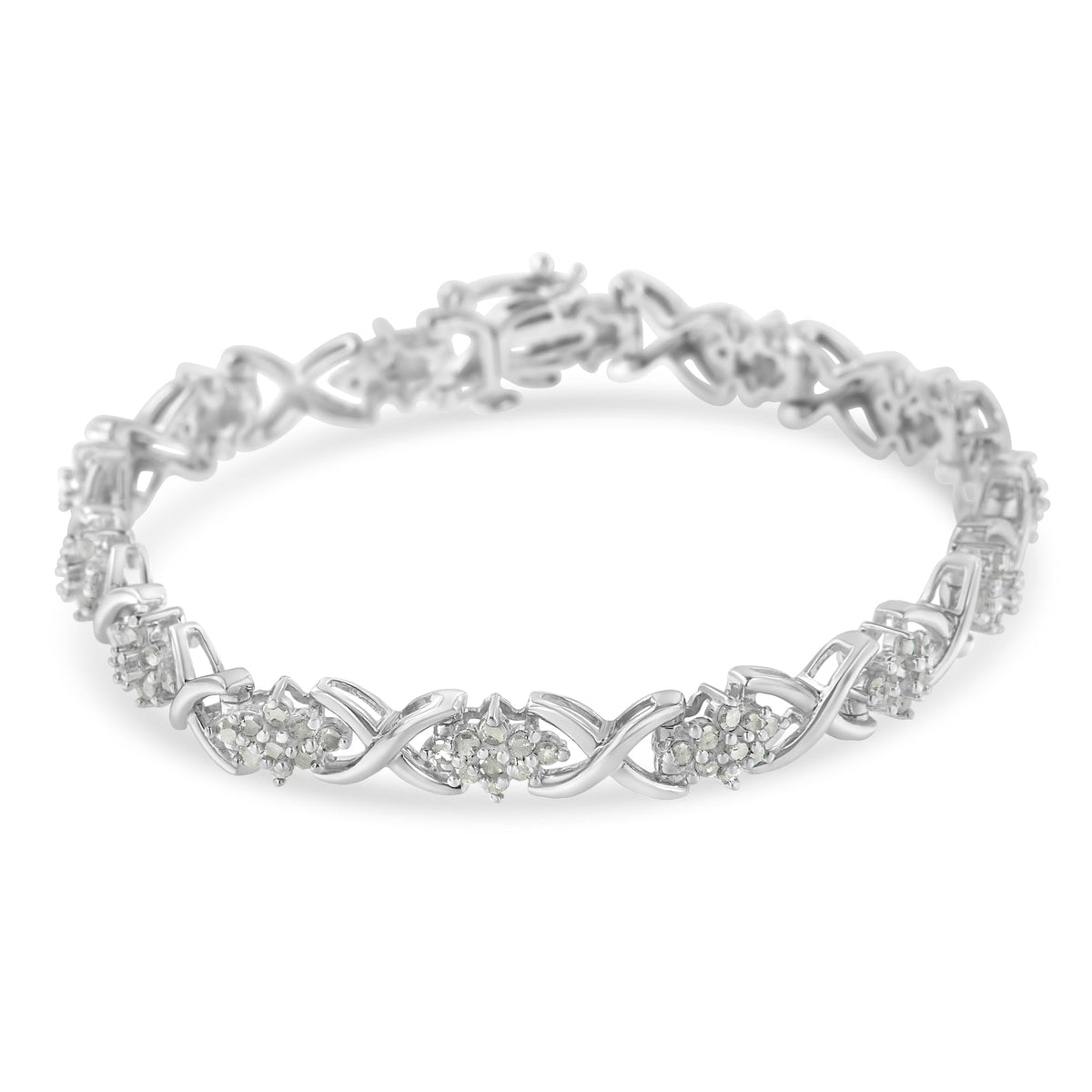 .925 Sterling Silver 2-1/4 Cttw Diamond 7” Cluster X Link Bracelet (I-J Color, I3 Clarity) - LinkagejewelrydesignLinkagejewelrydesign