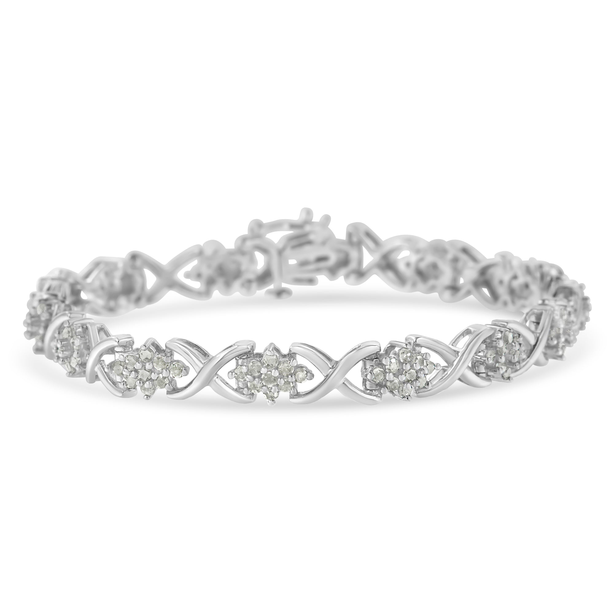 .925 Sterling Silver 2-1/4 Cttw Diamond 7” Cluster X Link Bracelet (I-J Color, I3 Clarity) - LinkagejewelrydesignLinkagejewelrydesign