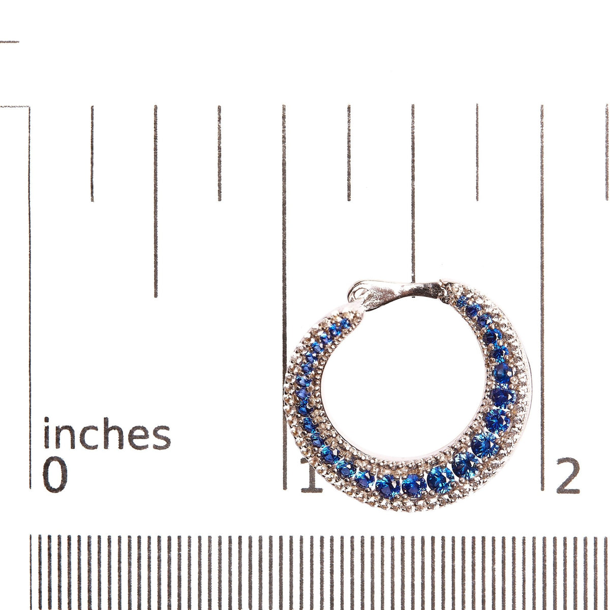 .925 Sterling Silver 2 3/4 Cttw Created Blue Sapphire Crescent Moon Disc Style Hoop Earrings - AAA Quality - LinkagejewelrydesignLinkagejewelrydesign