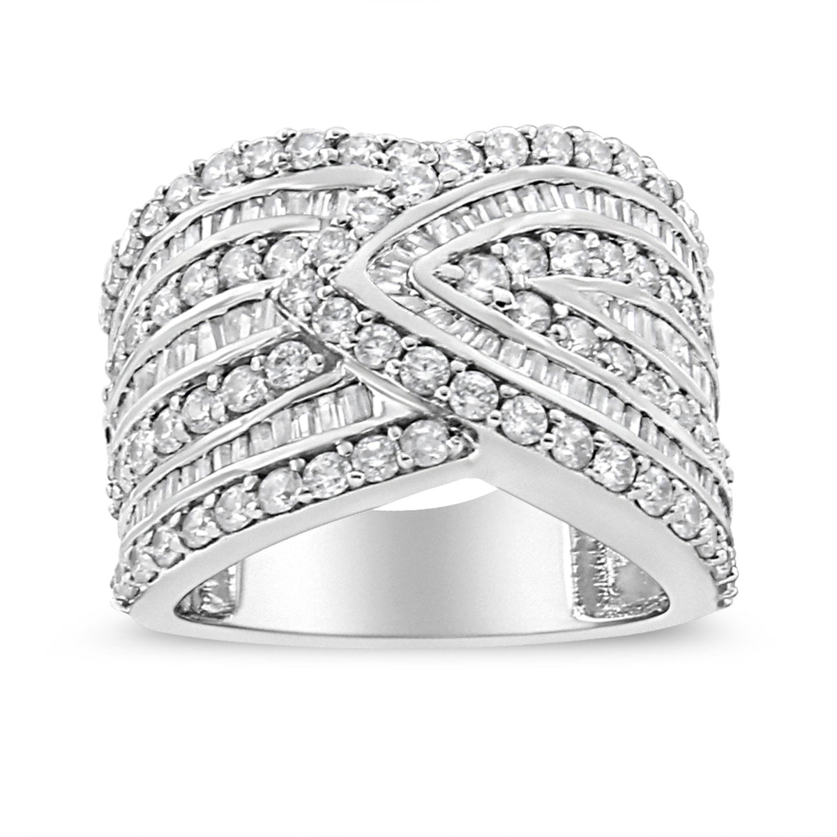 .925 Sterling Silver 2 3/8 Cttw Diamond Multi Row Overlay Band Ring ( J-K Color, I3 Clarity) - Ring Size 7 - LinkagejewelrydesignLinkagejewelrydesign