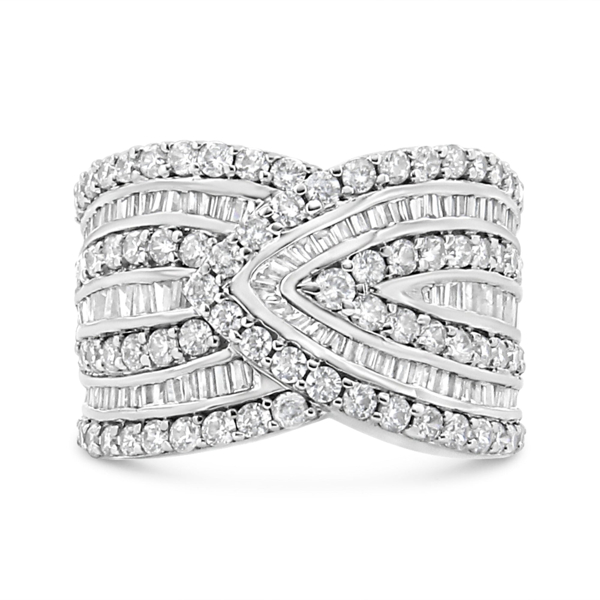 .925 Sterling Silver 2 3/8 Cttw Diamond Multi Row Overlay Band Ring ( J-K Color, I3 Clarity) - Ring Size 7 - LinkagejewelrydesignLinkagejewelrydesign