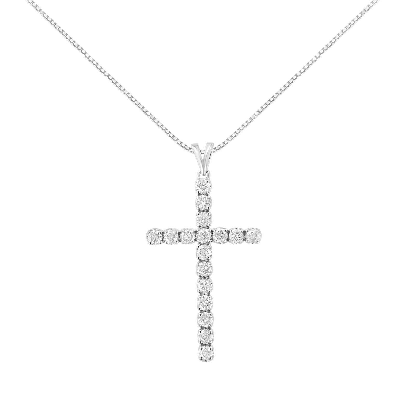 .925 Sterling Silver 2 cttw Classic Prong Set Round-Cut Diamond Cross 18" Pendant Necklace (I-J Color, I2-I3 Clarity) - LinkagejewelrydesignLinkagejewelrydesign