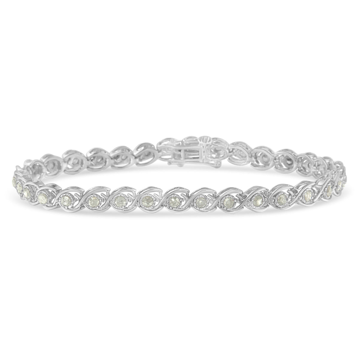 .925 Sterling Silver 2 cttw Miracle Plate Set Diamond Spiral Link Bracelet (I-J Color, I3 Clarity) -7&quot; - LinkagejewelrydesignLinkagejewelrydesign