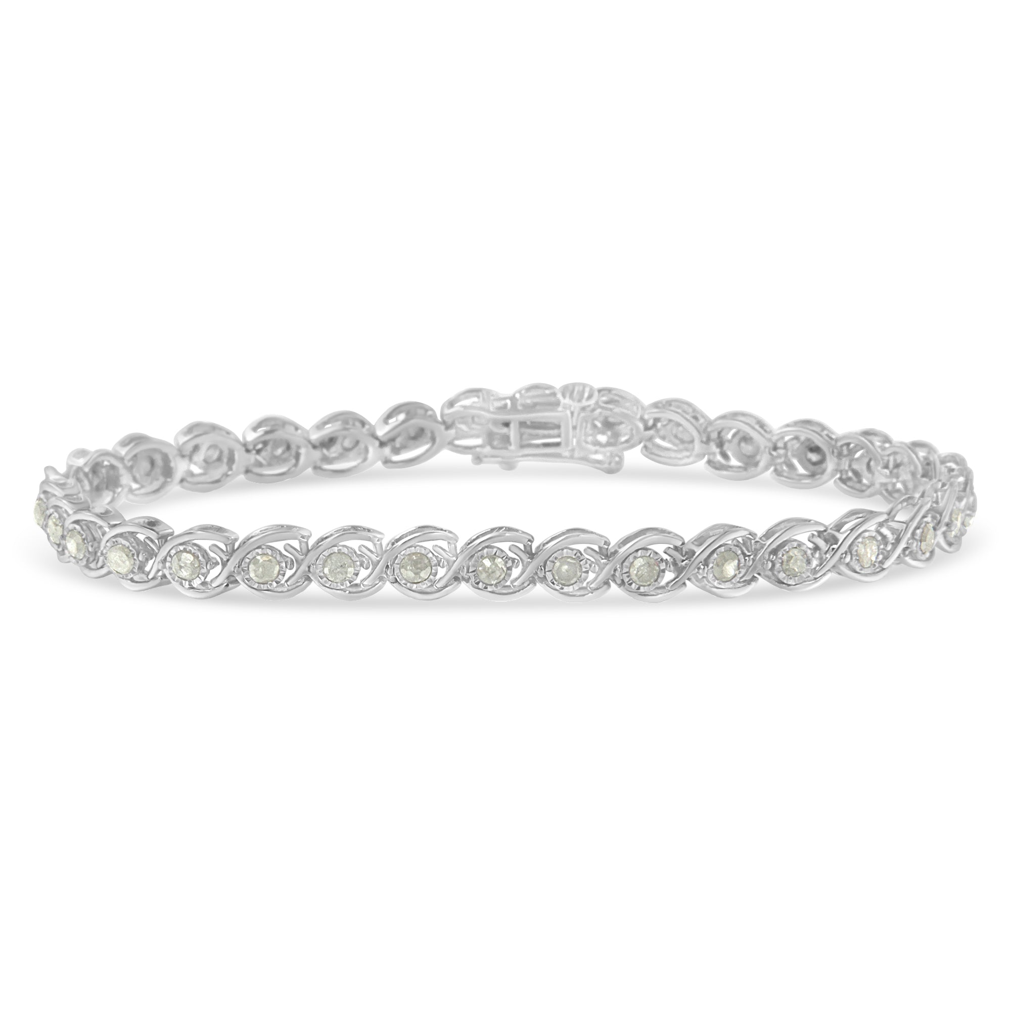 .925 Sterling Silver 2 cttw Miracle Plate Set Diamond Spiral Link Bracelet (I-J Color, I3 Clarity) -7" - LinkagejewelrydesignLinkagejewelrydesign