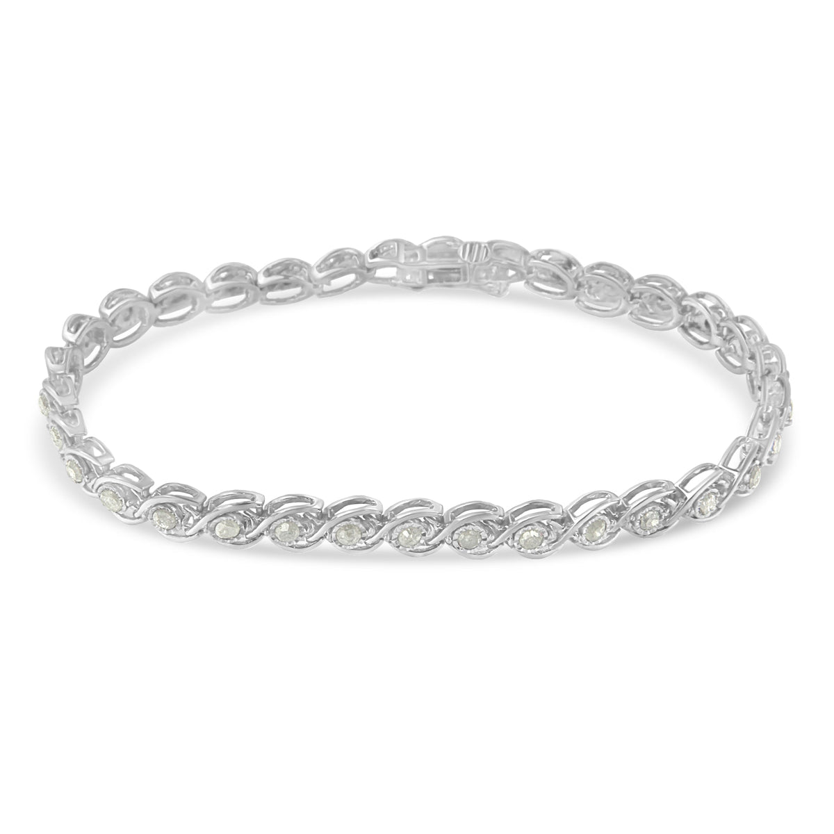 .925 Sterling Silver 2 cttw Miracle Plate Set Diamond Spiral Link Bracelet (I-J Color, I3 Clarity) -7&quot; - LinkagejewelrydesignLinkagejewelrydesign