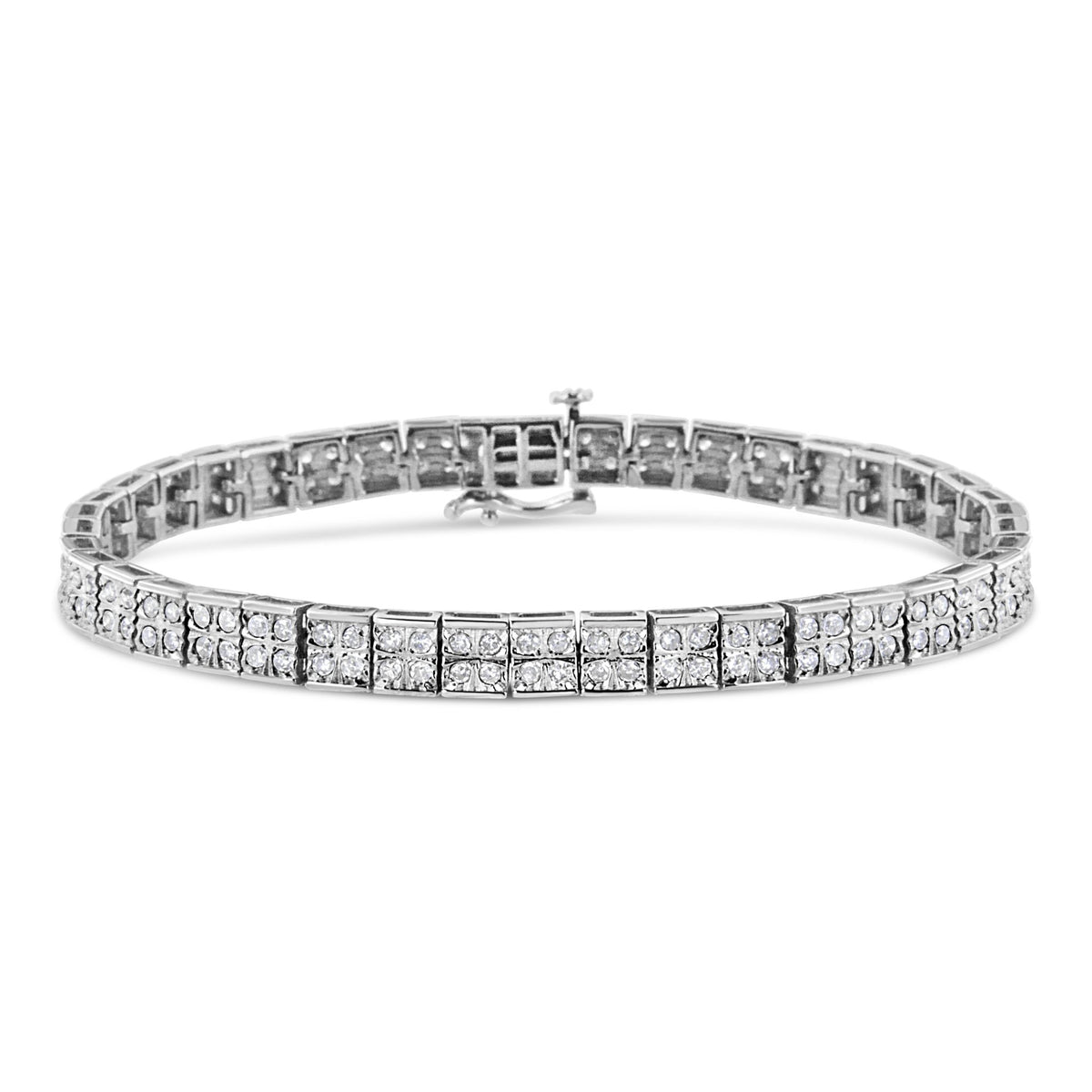 .925 Sterling Silver 2 Cttw Prong Set Round-Cut Diamond 4 Stone Box Link Bracelet (I-J Color, I3 Clarity) - 7.25&quot; - LinkagejewelrydesignLinkagejewelrydesign
