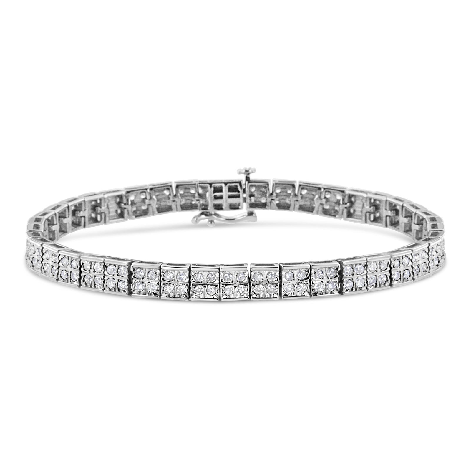 .925 Sterling Silver 2 Cttw Prong Set Round-Cut Diamond 4 Stone Box Link Bracelet (I-J Color, I3 Clarity) - 7.25" - LinkagejewelrydesignLinkagejewelrydesign