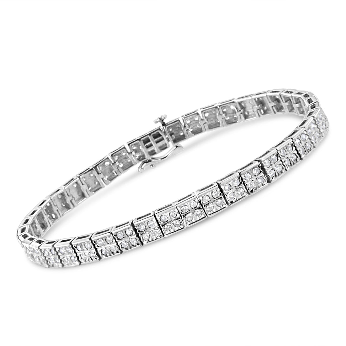 .925 Sterling Silver 2 Cttw Prong Set Round-Cut Diamond 4 Stone Box Link Bracelet (I-J Color, I3 Clarity) - 7.25&quot; - LinkagejewelrydesignLinkagejewelrydesign