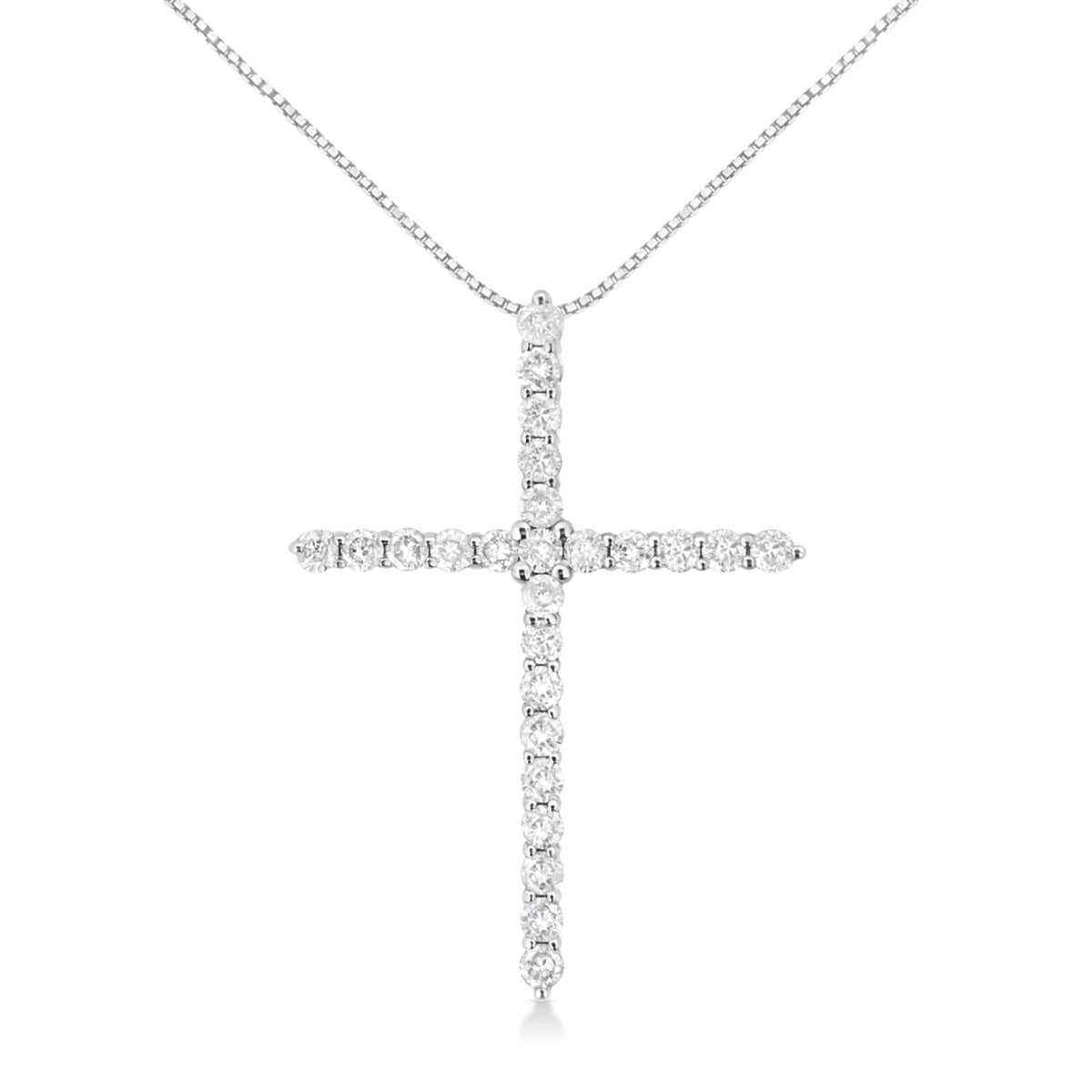 .925 Sterling Silver 2 cttw Prong Set Round-Cut Diamond Cross 18&quot; Pendant Necklace (I-J Color, I2-I3 Clarity) - LinkagejewelrydesignLinkagejewelrydesign