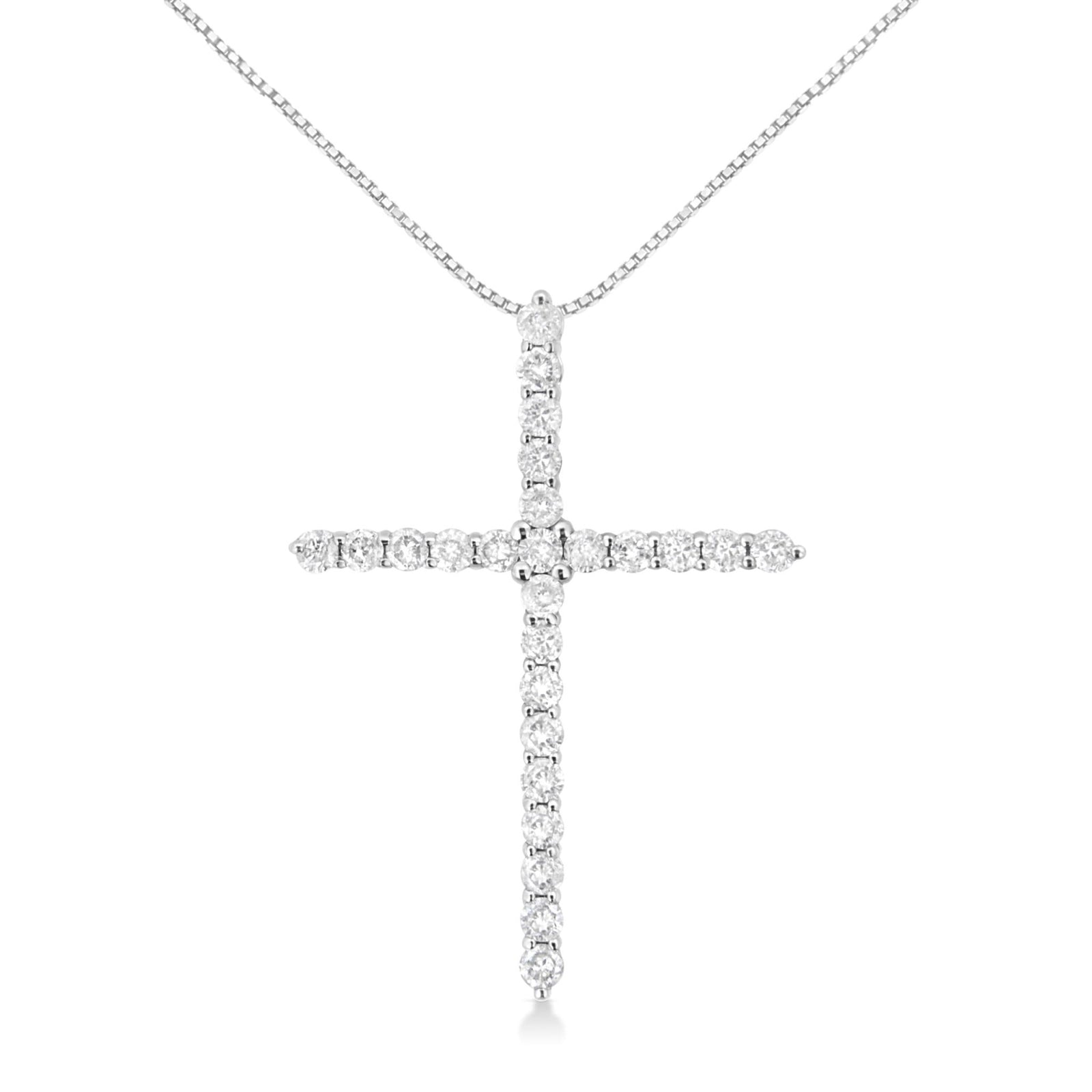 .925 Sterling Silver 2 cttw Prong Set Round-Cut Diamond Cross 18" Pendant Necklace (I-J Color, I2-I3 Clarity) - LinkagejewelrydesignLinkagejewelrydesign