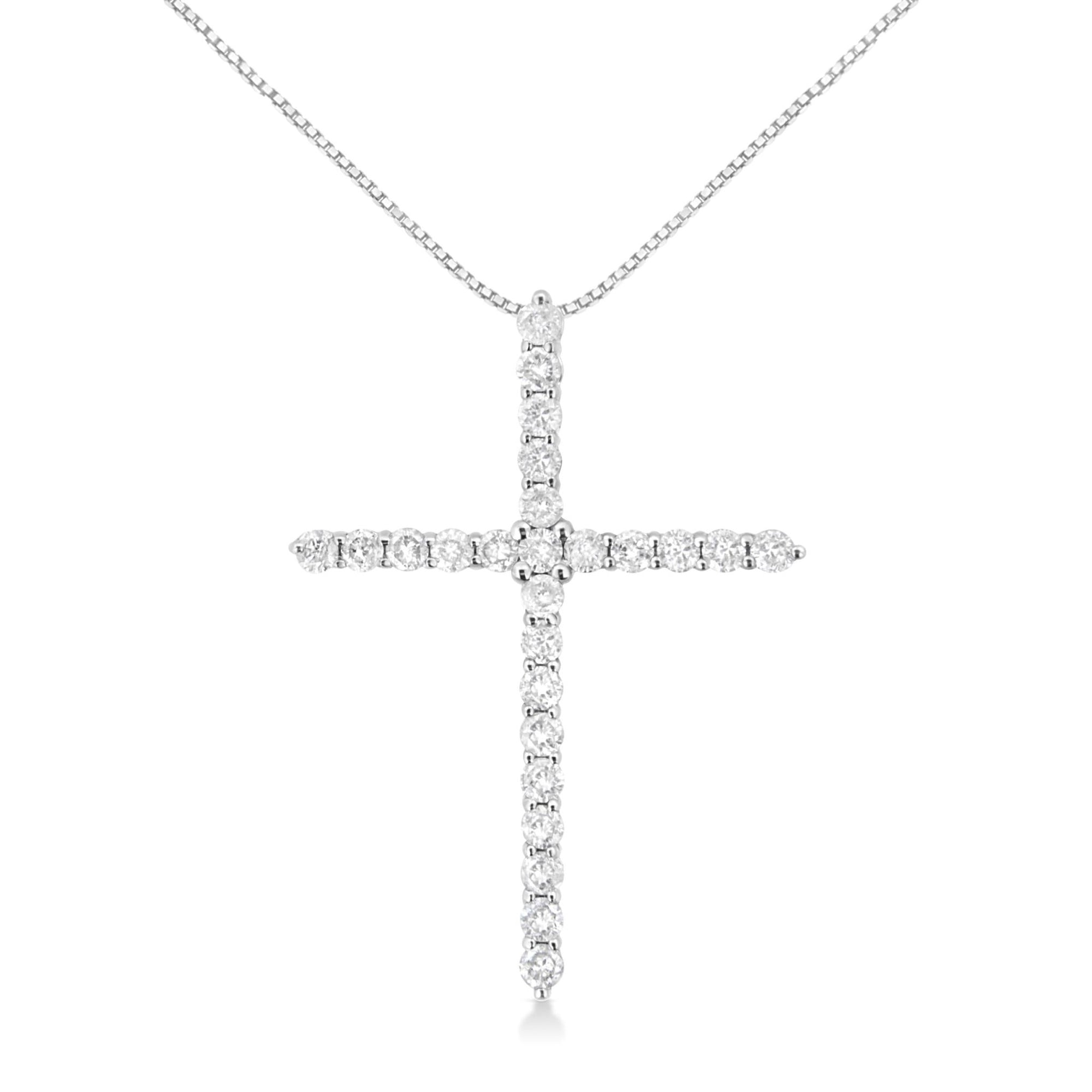 .925 Sterling Silver 2 cttw Prong Set Round-Cut Diamond Cross 18" Pendant Necklace (I-J Color, I2-I3 Clarity) - LinkagejewelrydesignLinkagejewelrydesign