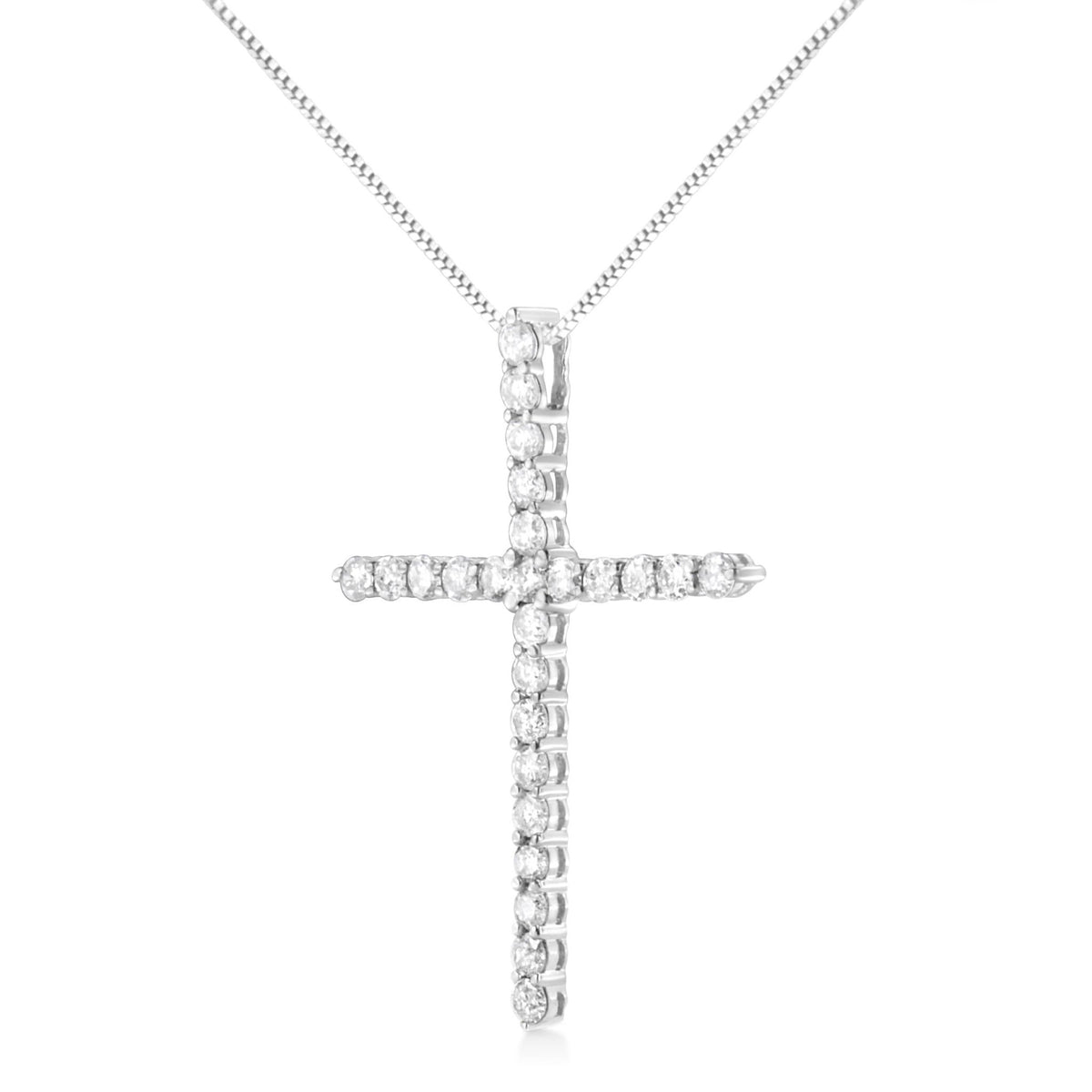 .925 Sterling Silver 2 cttw Prong Set Round-Cut Diamond Cross 18&quot; Pendant Necklace (I-J Color, I2-I3 Clarity) - LinkagejewelrydesignLinkagejewelrydesign