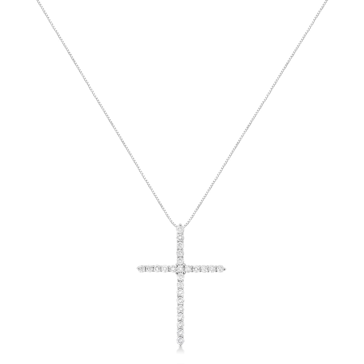 .925 Sterling Silver 2 cttw Prong Set Round-Cut Diamond Cross 18&quot; Pendant Necklace (I-J Color, I2-I3 Clarity) - LinkagejewelrydesignLinkagejewelrydesign