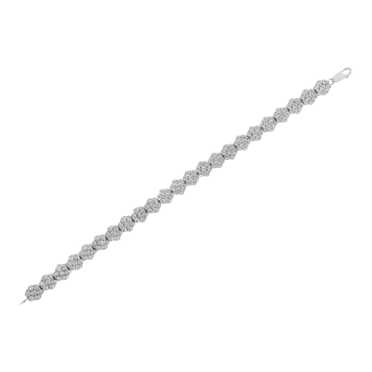 .925 Sterling Silver 2.0 cttw Diamond 7 Stone Floral Cluster Link Bracelet (I-J Color, I3 Clarity) -7.25&quot; - LinkagejewelrydesignLinkagejewelrydesign