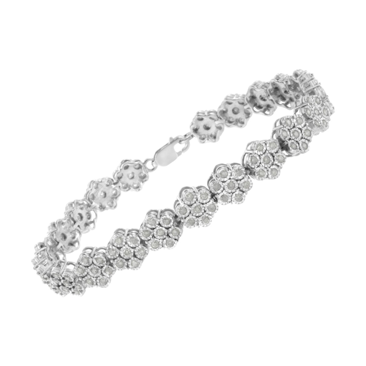 .925 Sterling Silver 2.0 cttw Diamond 7 Stone Floral Cluster Link Bracelet (I-J Color, I3 Clarity) -7.25&quot; - LinkagejewelrydesignLinkagejewelrydesign