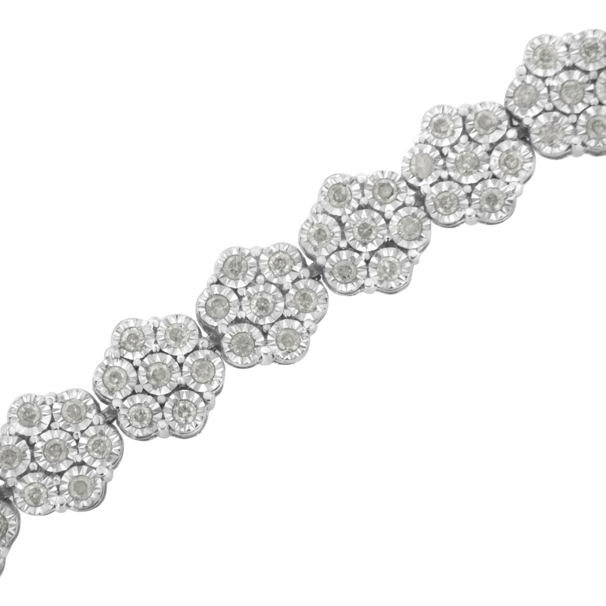 .925 Sterling Silver 2.0 cttw Diamond 7 Stone Floral Cluster Link Bracelet (I-J Color, I3 Clarity) -7.25&quot; - LinkagejewelrydesignLinkagejewelrydesign