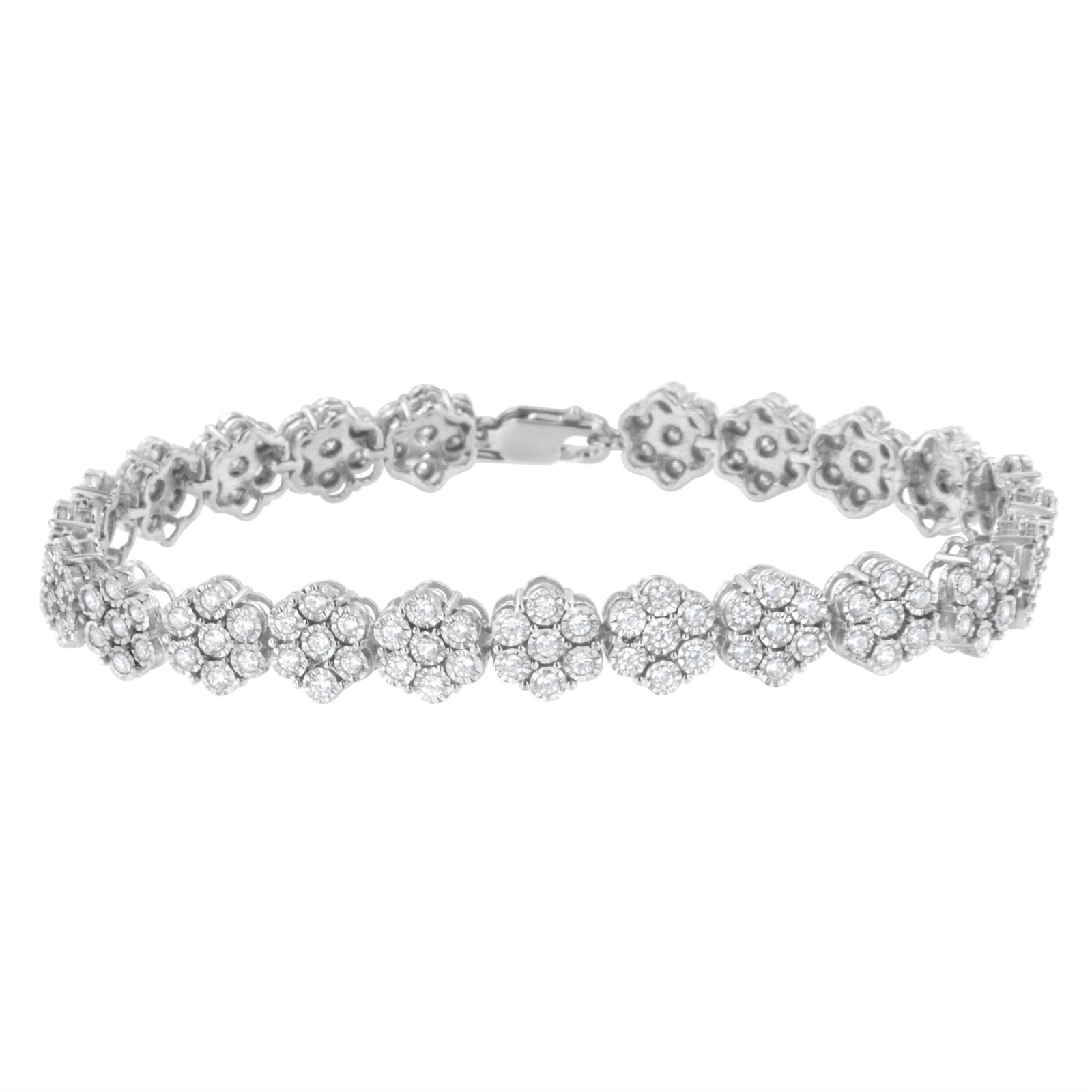.925 Sterling Silver 2.0 cttw Diamond 7 Stone Floral Cluster Link Bracelet (I-J Color, I3 Clarity) -7.25" - LinkagejewelrydesignLinkagejewelrydesign