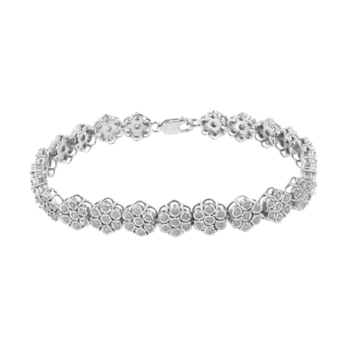.925 Sterling Silver 2.0 cttw Diamond 7 Stone Floral Cluster Link Bracelet (I-J Color, I3 Clarity) -7.25&quot; - LinkagejewelrydesignLinkagejewelrydesign
