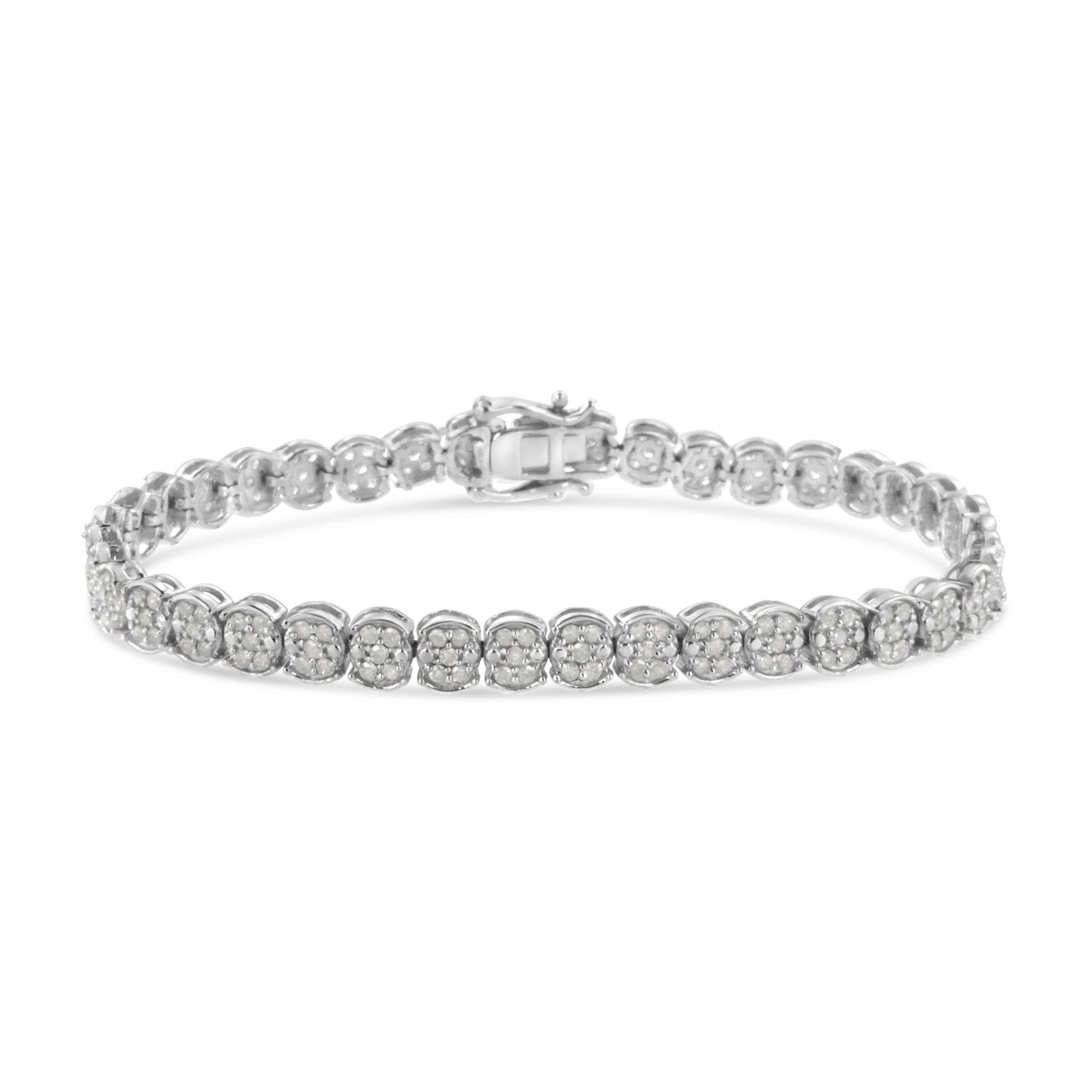 .925 Sterling Silver 2.0 Cttw Diamond Cluster Link Bracelet (I-J Color, I2-I3 Clarity) - Size 7.25" - LinkagejewelrydesignLinkagejewelrydesign