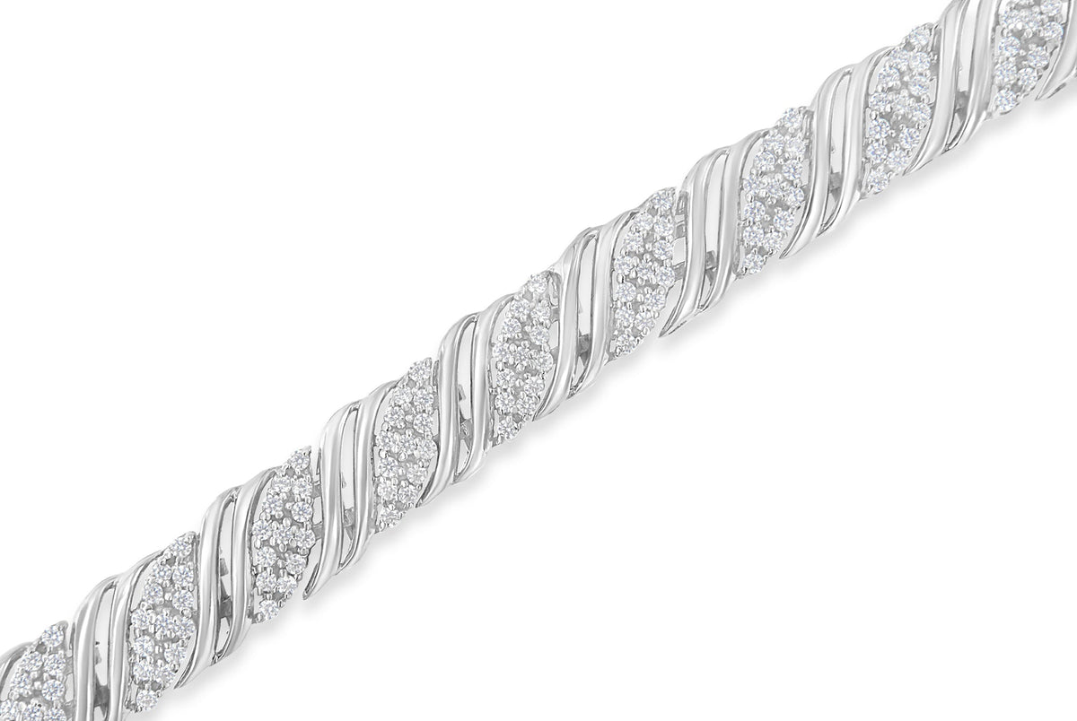.925 Sterling Silver 2.0 cttw Diamond Double Wrap S Curve Link Bracelet (I-J Color, I3 Clarity) -7.25&quot; - LinkagejewelrydesignLinkagejewelrydesign