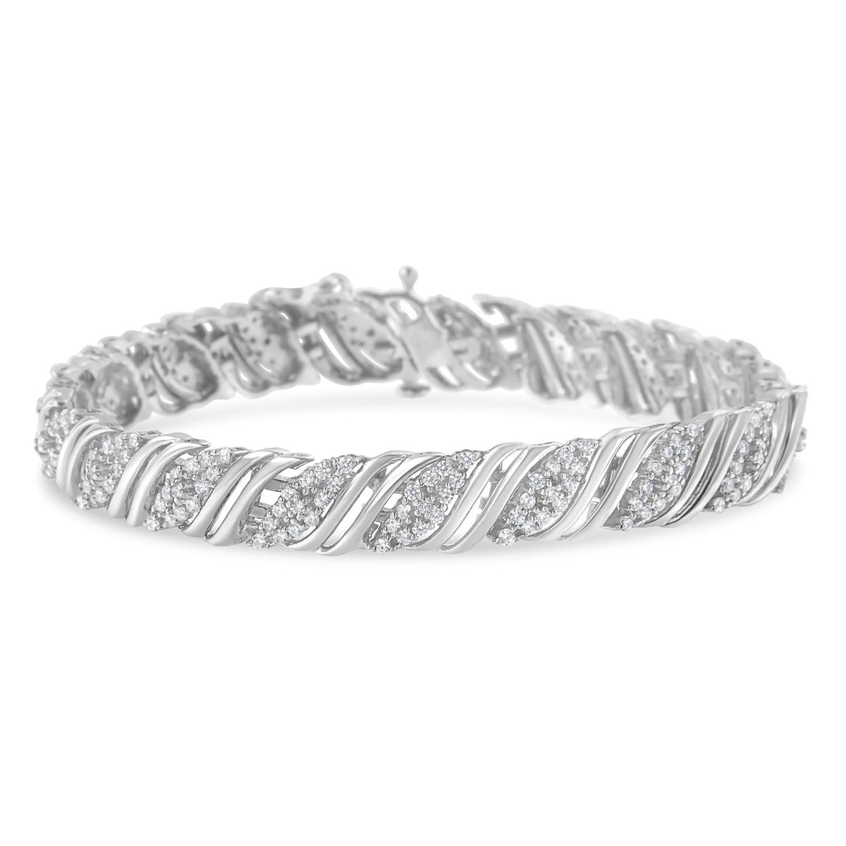 .925 Sterling Silver 2.0 cttw Diamond Double Wrap S Curve Link Bracelet (I-J Color, I3 Clarity) -7.25&quot; - LinkagejewelrydesignLinkagejewelrydesign
