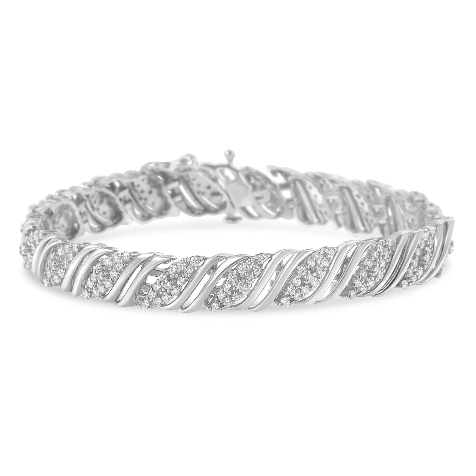 .925 Sterling Silver 2.0 cttw Diamond Double Wrap S Curve Link Bracelet (I-J Color, I3 Clarity) -7.25" - LinkagejewelrydesignLinkagejewelrydesign