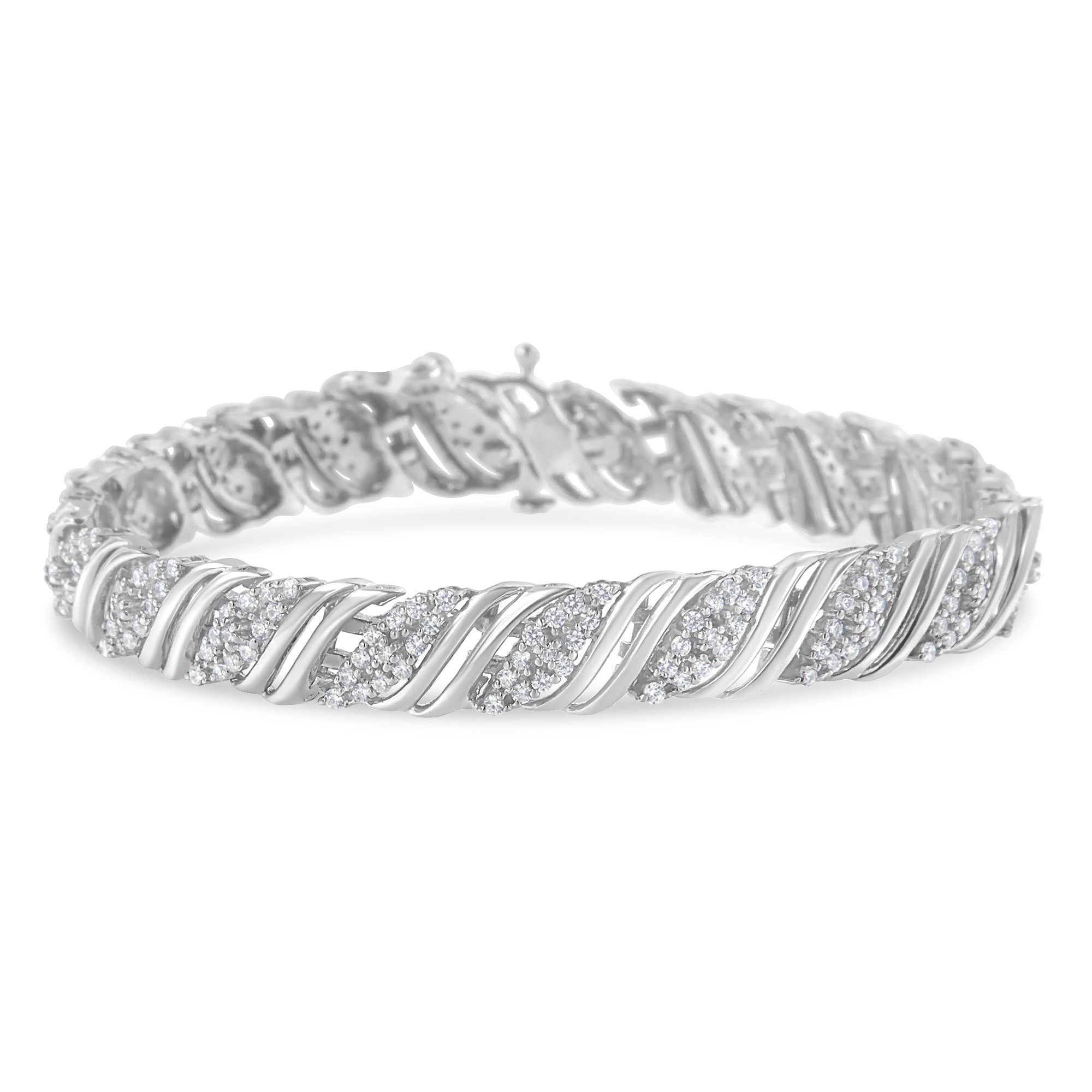 .925 Sterling Silver 2.0 cttw Diamond Double Wrap S Curve Link Bracelet (I-J Color, I3 Clarity) -7.25" - LinkagejewelrydesignLinkagejewelrydesign