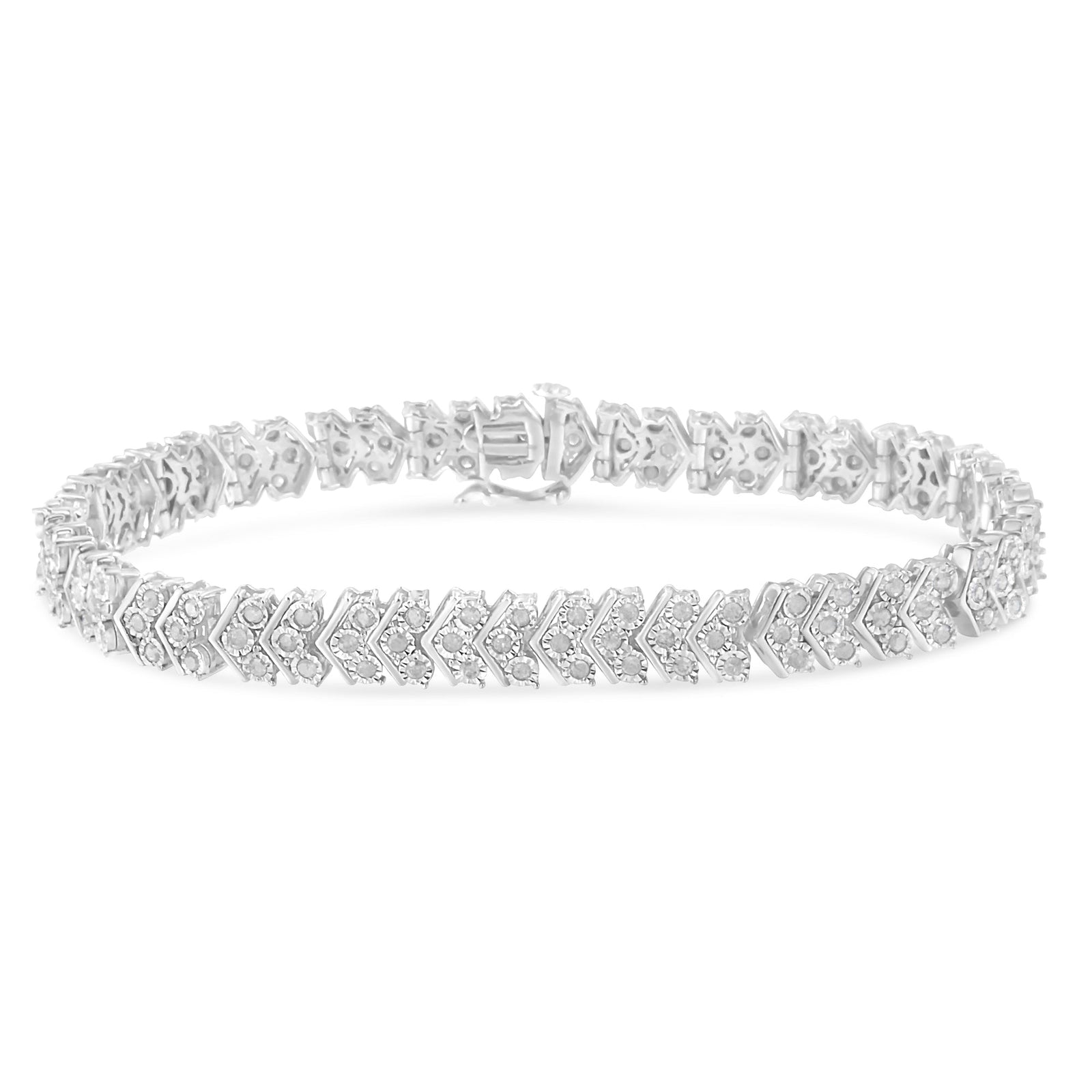 .925 Sterling Silver 2.0 Cttw Diamond Miracle-Set Nested Chevron Link 7" Tennis Bracelet (I-J Color, I3 Clarity) - LinkagejewelrydesignLinkagejewelrydesign