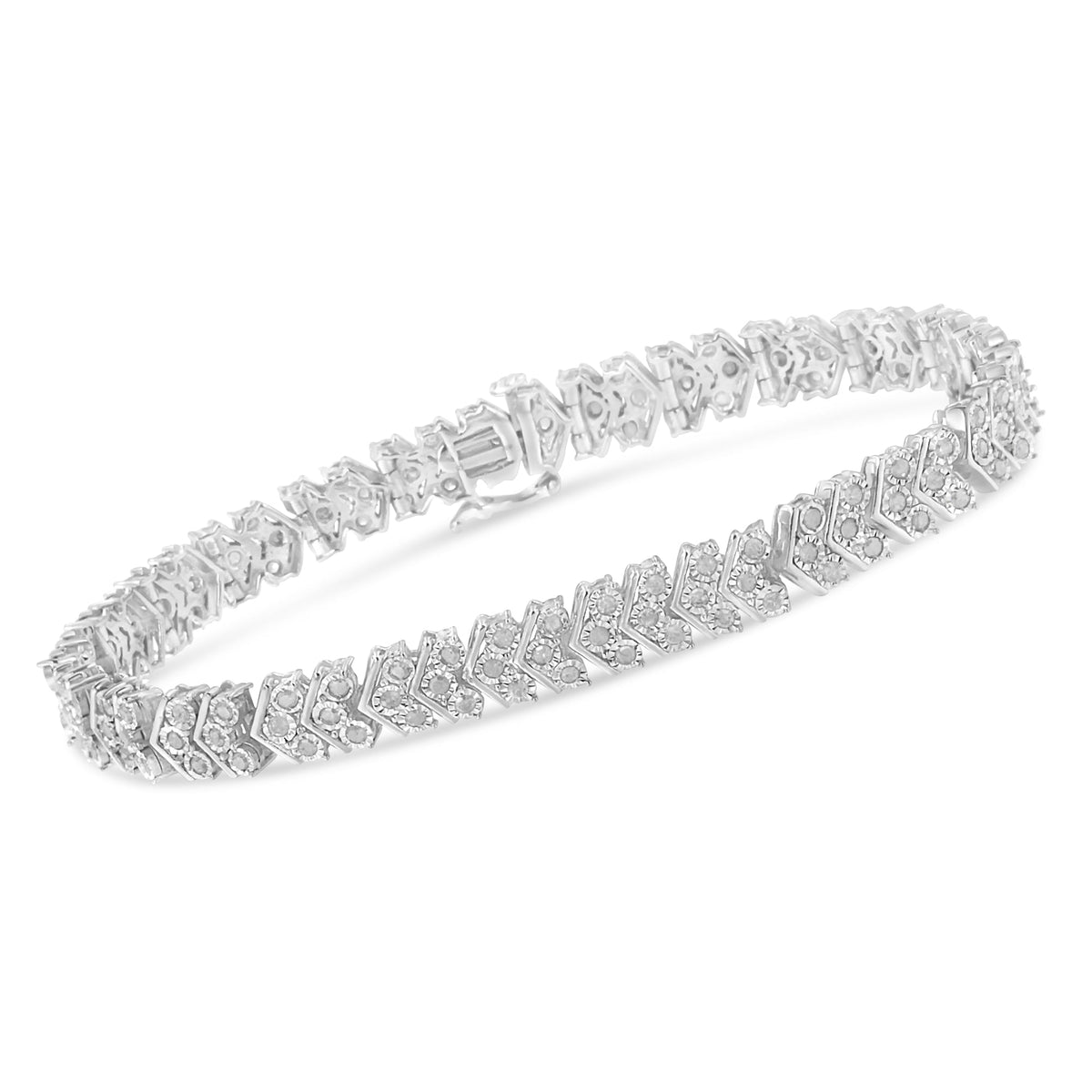 .925 Sterling Silver 2.0 Cttw Diamond Miracle-Set Nested Chevron Link 7&quot; Tennis Bracelet (I-J Color, I3 Clarity) - LinkagejewelrydesignLinkagejewelrydesign