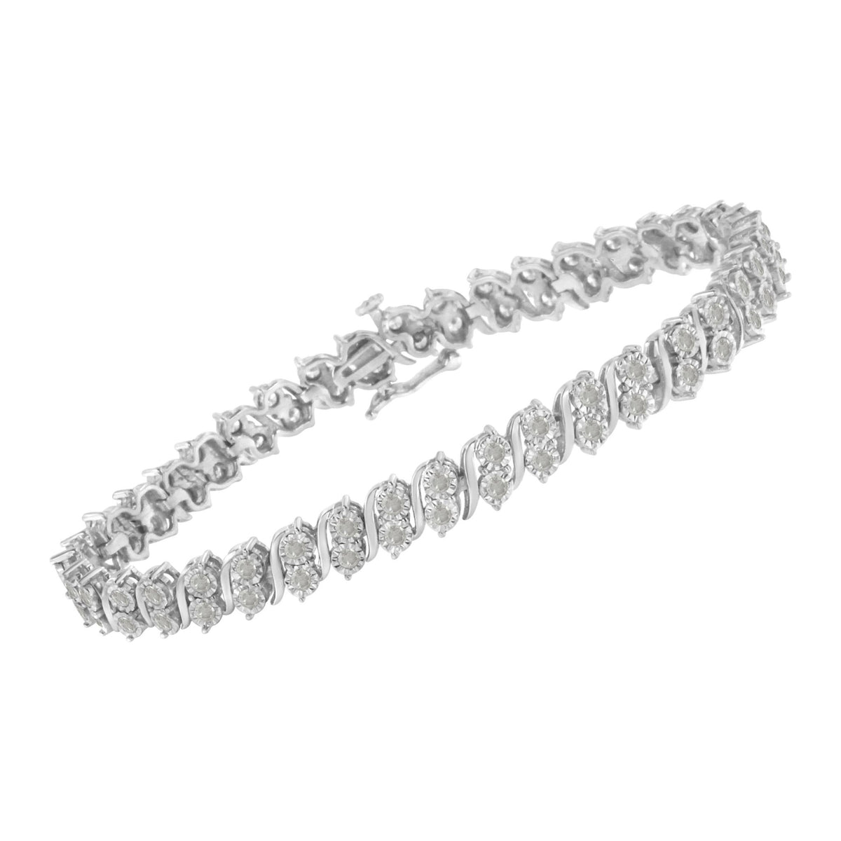 .925 Sterling Silver 2.0 Cttw Diamond S- Link Tennis Bracelet (I-J Color, I3 Clarity) - 7”   - LinkagejewelrydesignLinkagejewelrydesign