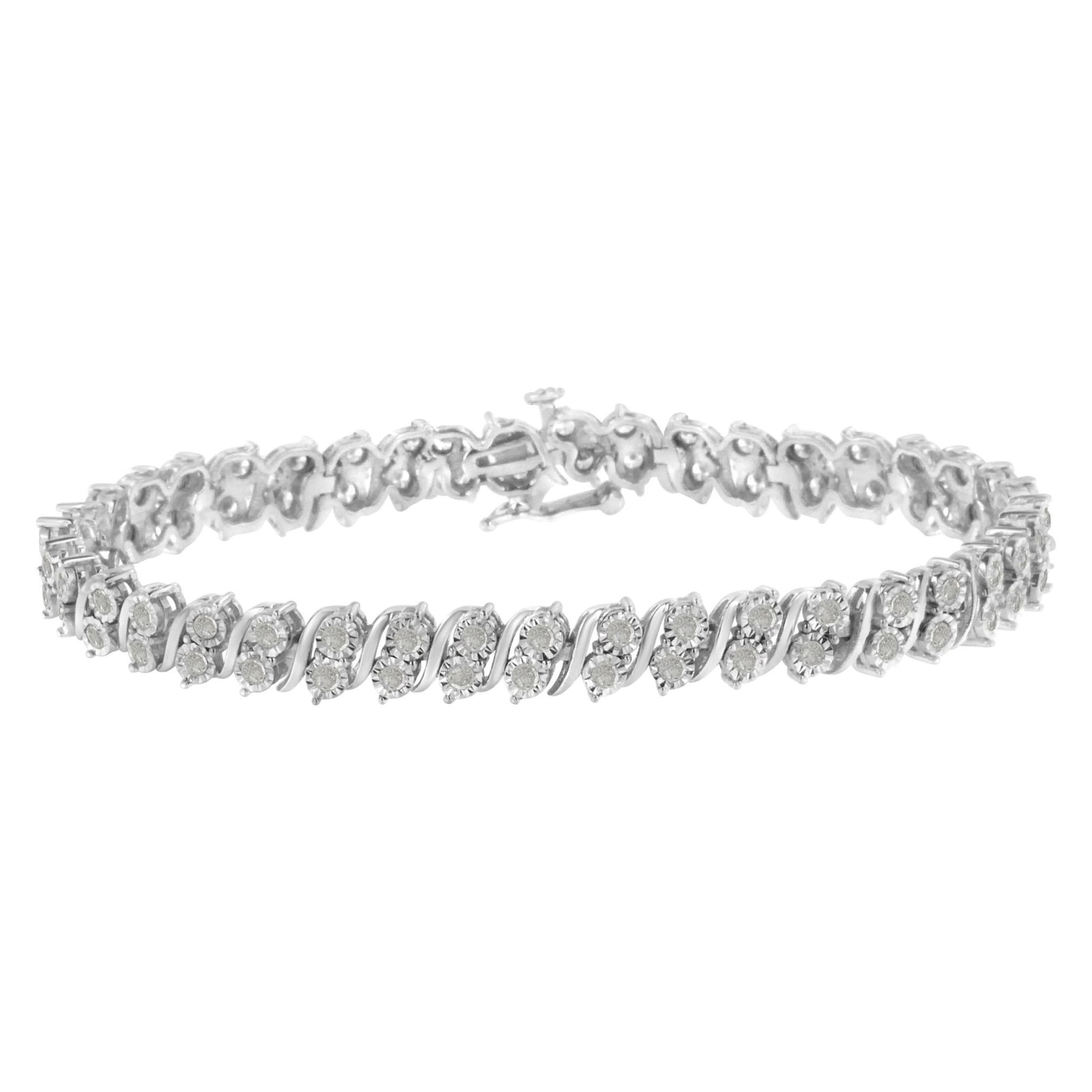 .925 Sterling Silver 2.0 Cttw Diamond S- Link Tennis Bracelet (I-J Color, I3 Clarity) - 7”   - LinkagejewelrydesignLinkagejewelrydesign