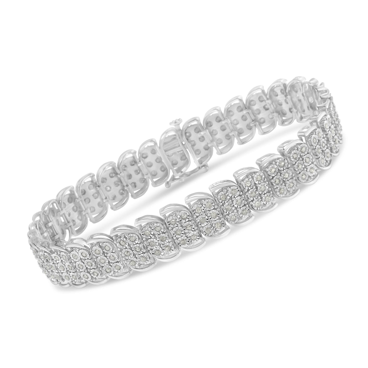 .925 Sterling-Silver 2.0 Cttw Miracle Set Diamond 3 Row S Curve Line Tennis Bracelet (I-J Color, I3 Clarity) -7.25&quot; - LinkagejewelrydesignLinkagejewelrydesign
