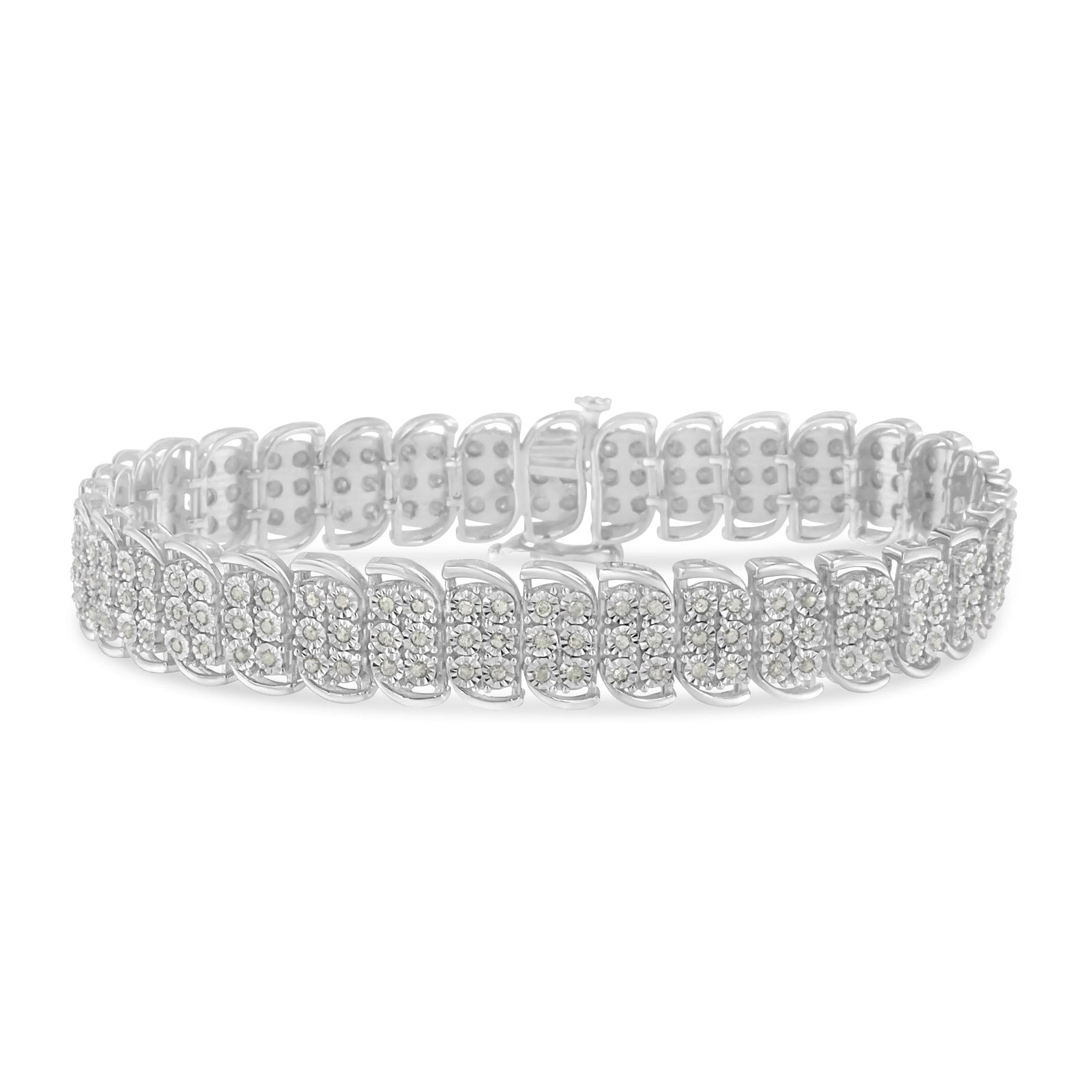.925 Sterling-Silver 2.0 Cttw Miracle Set Diamond 3 Row S Curve Line Tennis Bracelet (I-J Color, I3 Clarity) -7.25" - LinkagejewelrydesignLinkagejewelrydesign